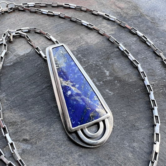 Lapis Lazuli Sterling Silver Necklace | Blue Natural Stone Geometric Pendant
