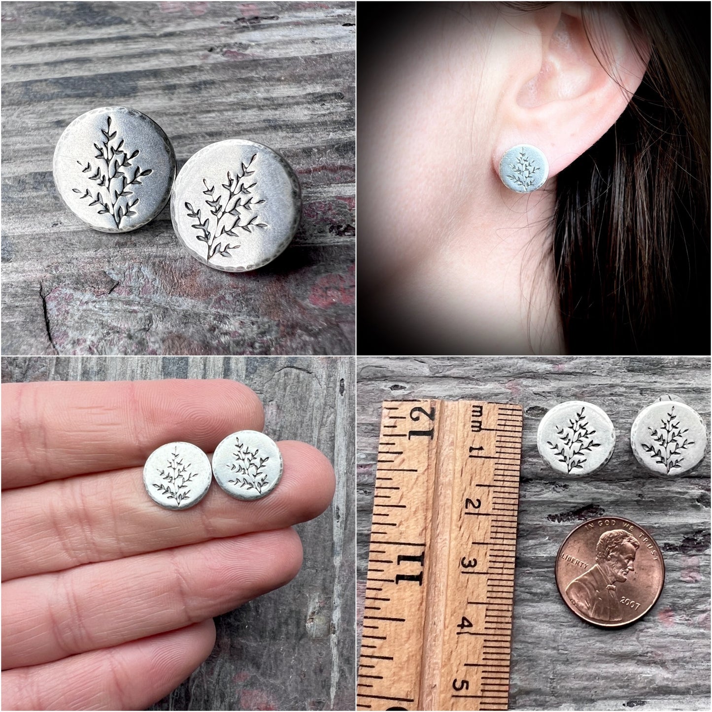 Sterling Silver Sprig Leaf Studs | Small Silver Post Earrings