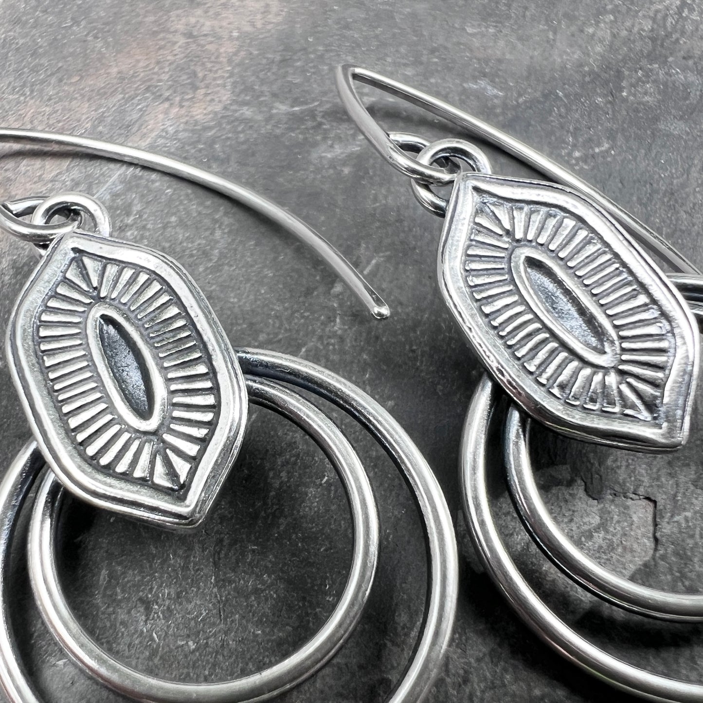 Stamped Sterling Silver Double Hoop Dangle Earrings