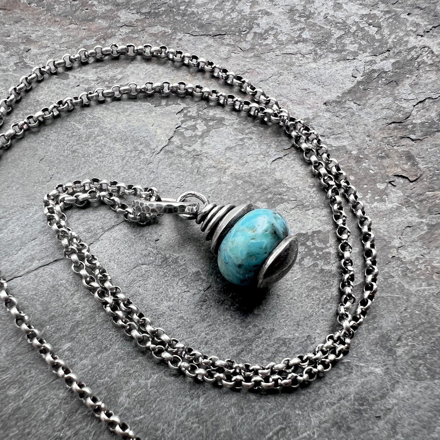 Genuine Turquoise Sterling Silver Necklace | Natural Stone Pendant on Lightweight Chain