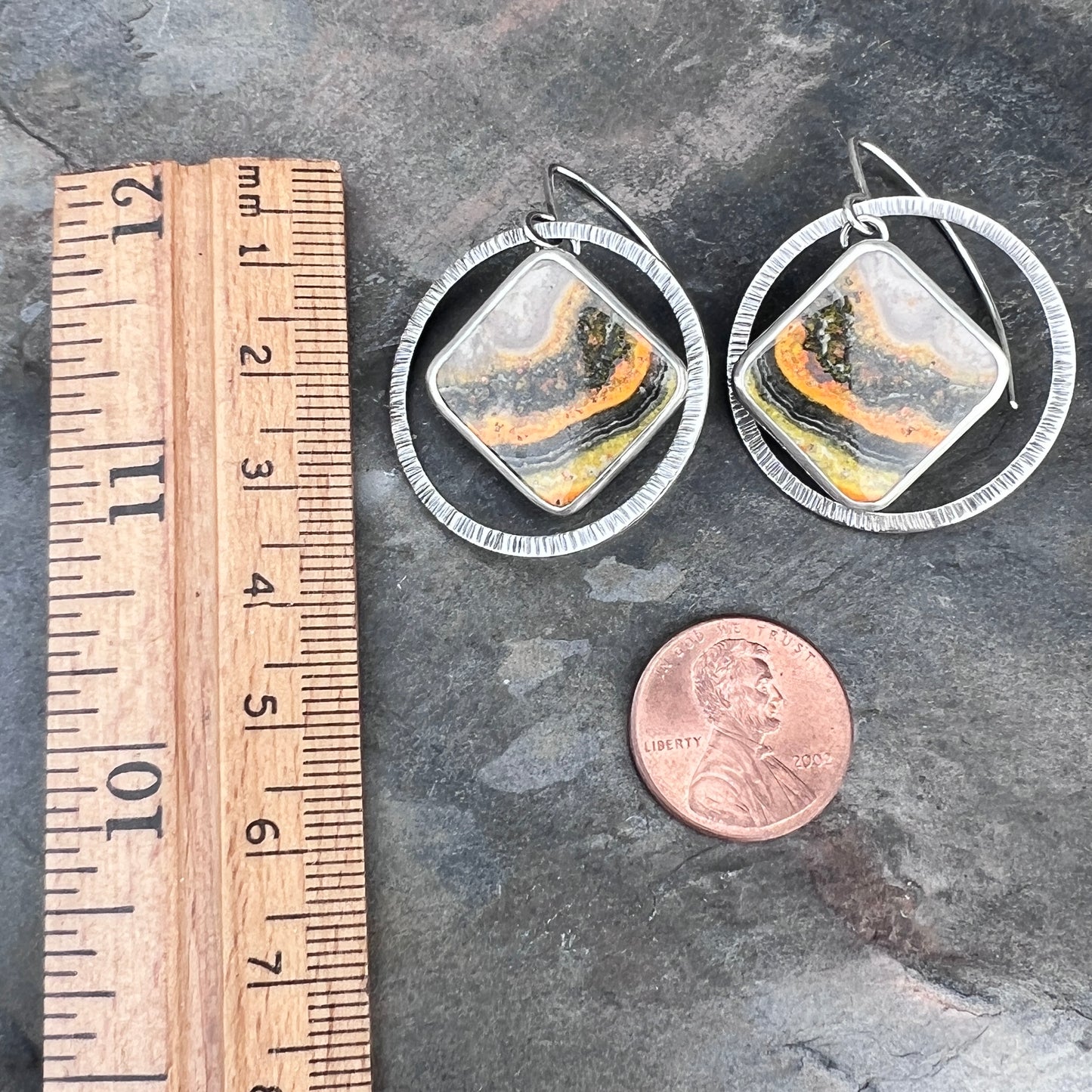Sterling Silver Bumble Bee Jasper Earrings | Natural Stone Statement Earrings
