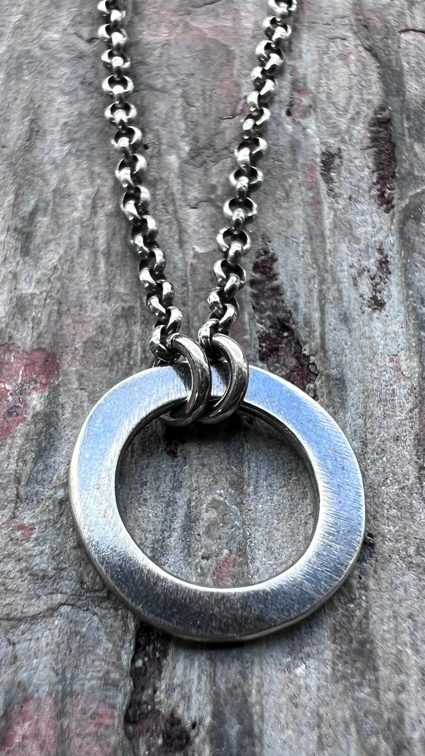 Sterling Silver Small Circle Necklace | Minimalist Organic Ring Pendant Necklace