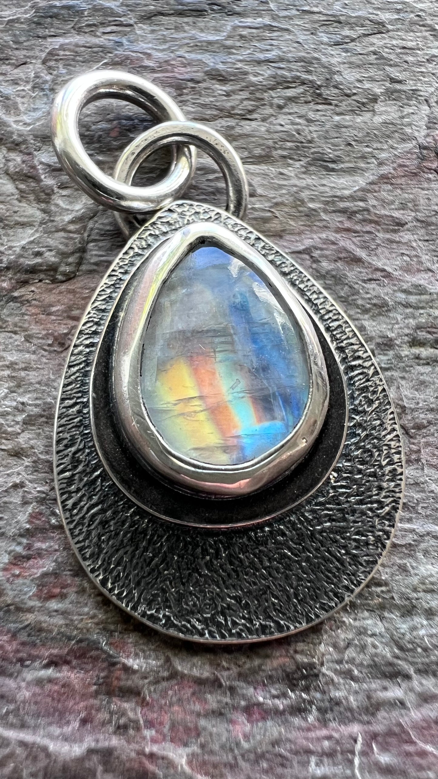 Rainbow Moonstone Sterling Silver Pendant - Handmade One-of-a-kind Pendant