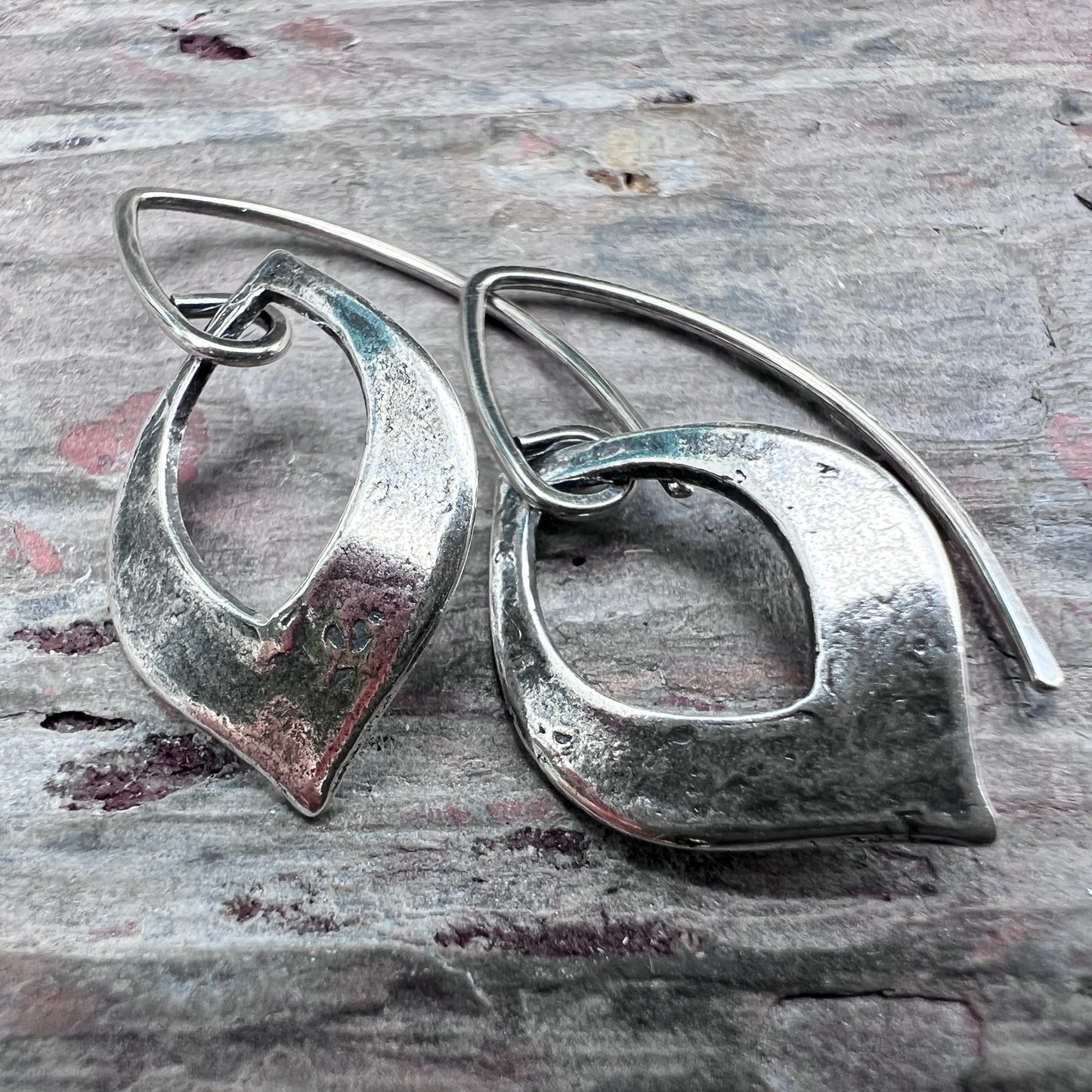 Sterling Silver Textured Petal Dangle Earrings