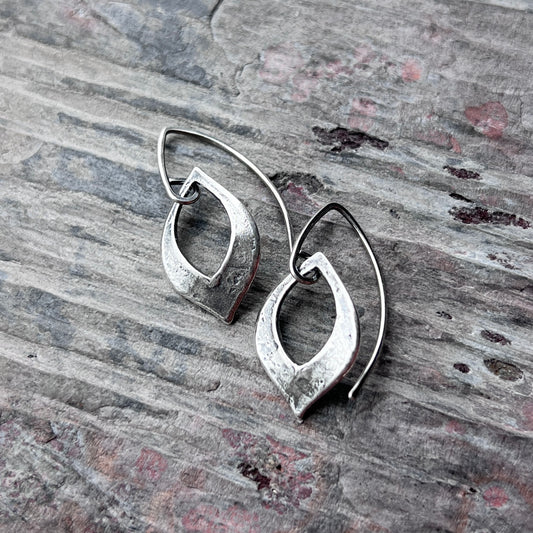 Sterling Silver Textured Petal Dangle Earrings