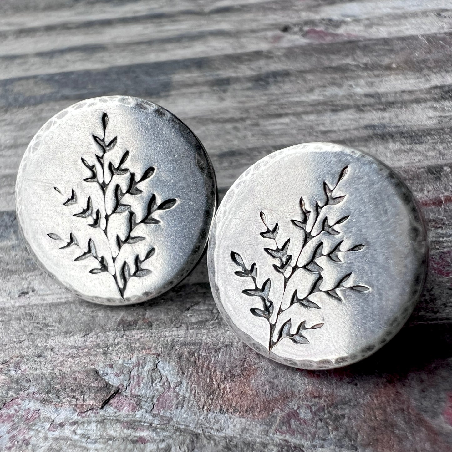 Sterling Silver Sprig Leaf Studs | Small Silver Post Earrings