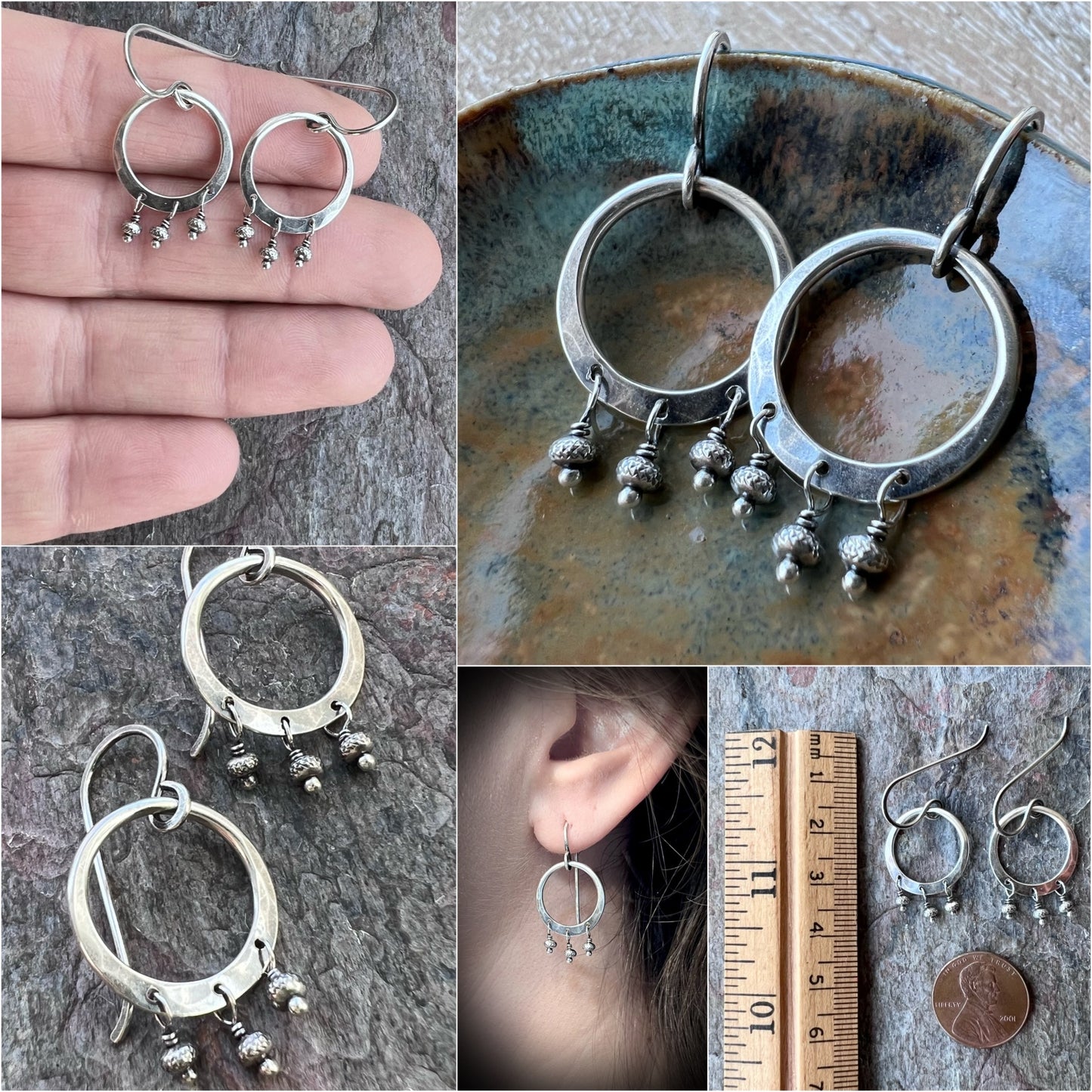 Fringe Hoop Sterling Silver Earrings | Solid Silver Hoop Small Dangle Earrings