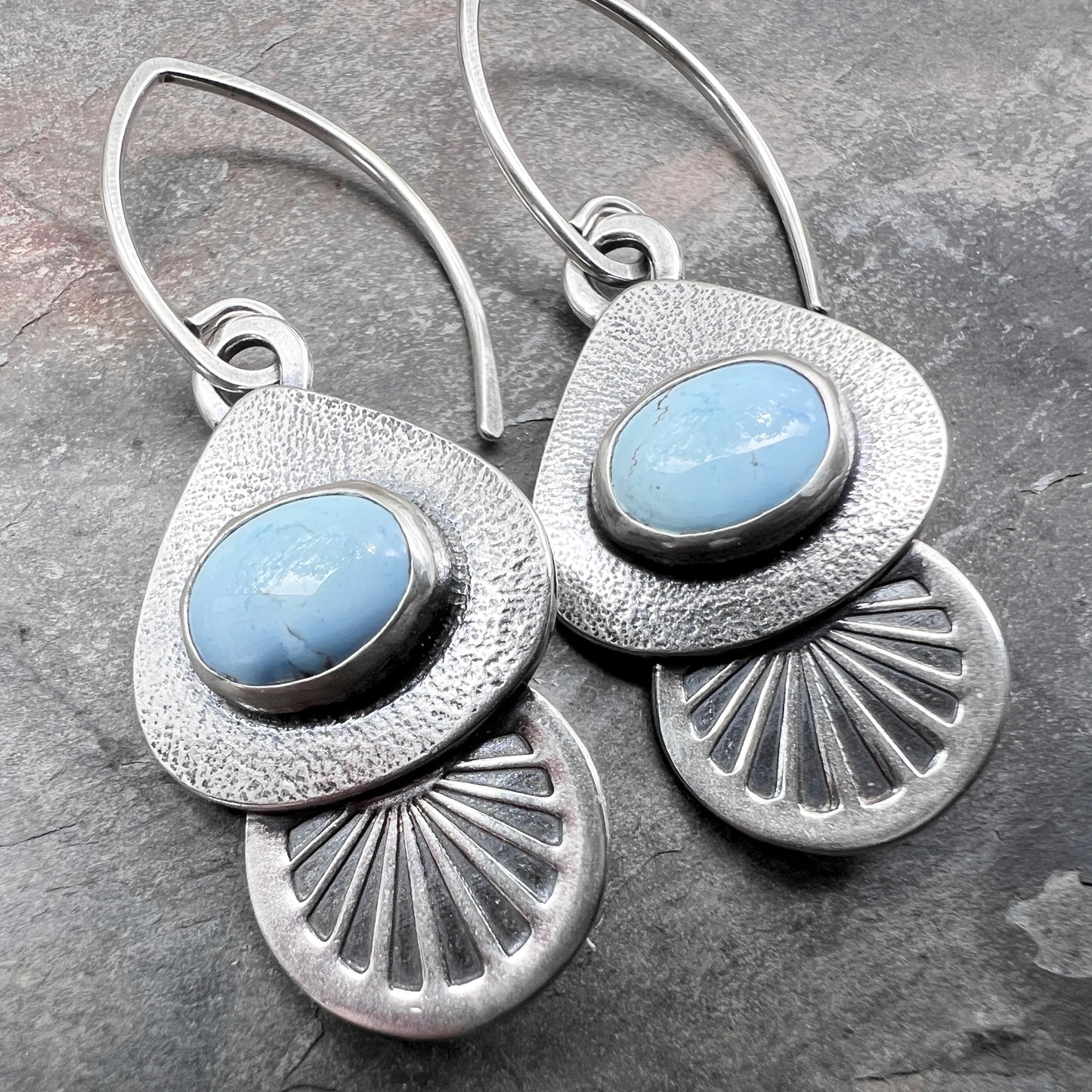 Golden Hill Turquoise Sterling Silver Earrings | Golden Hill Turquoise Stamped Dangle Earrings