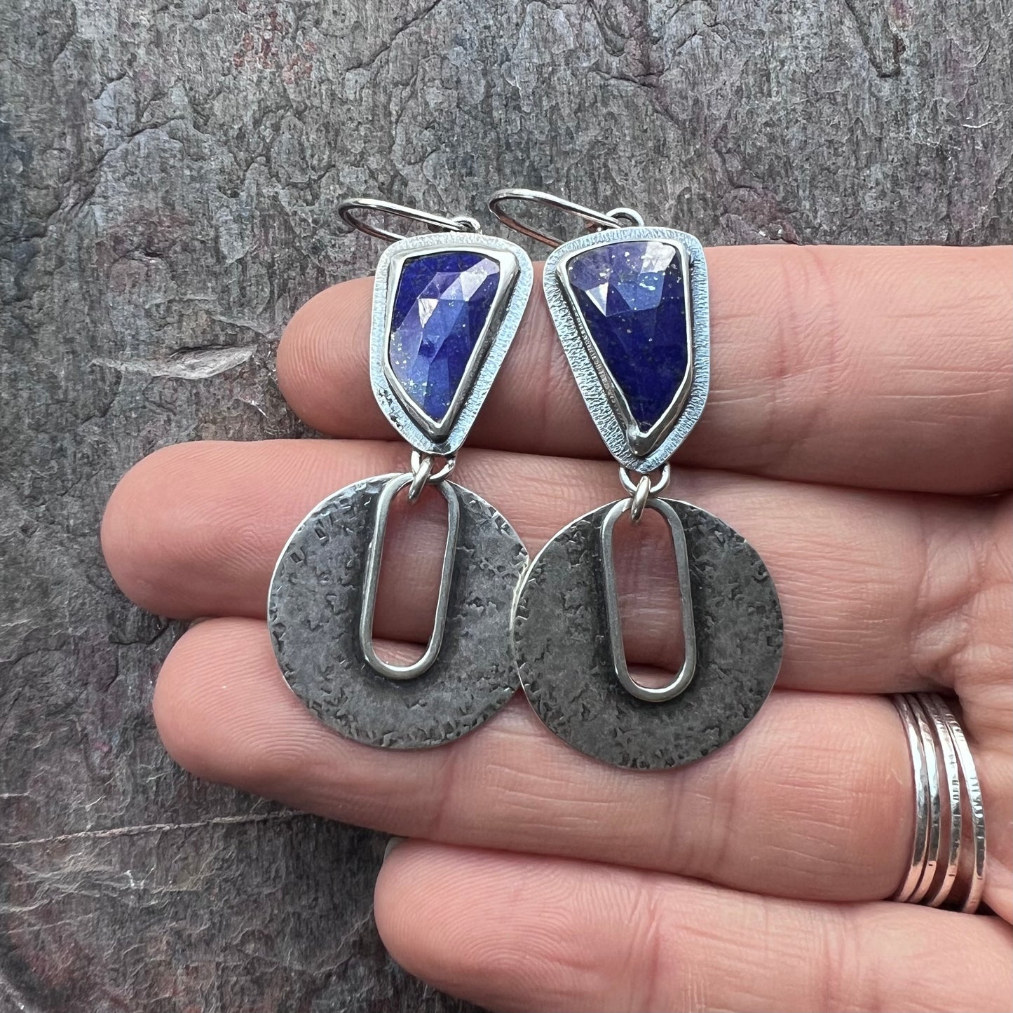 Sterling Silver Lapis Earrings Genuine Lapis Lazuli Blue Natural Stone Modern Statement Earrings One of a Kind