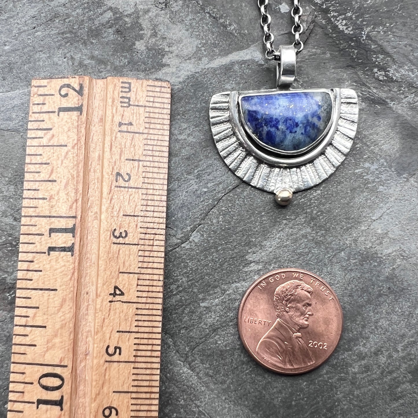 Sterling Silver Lapis Lazuli Necklace | Blue Natural Stone Half Moon Pendant