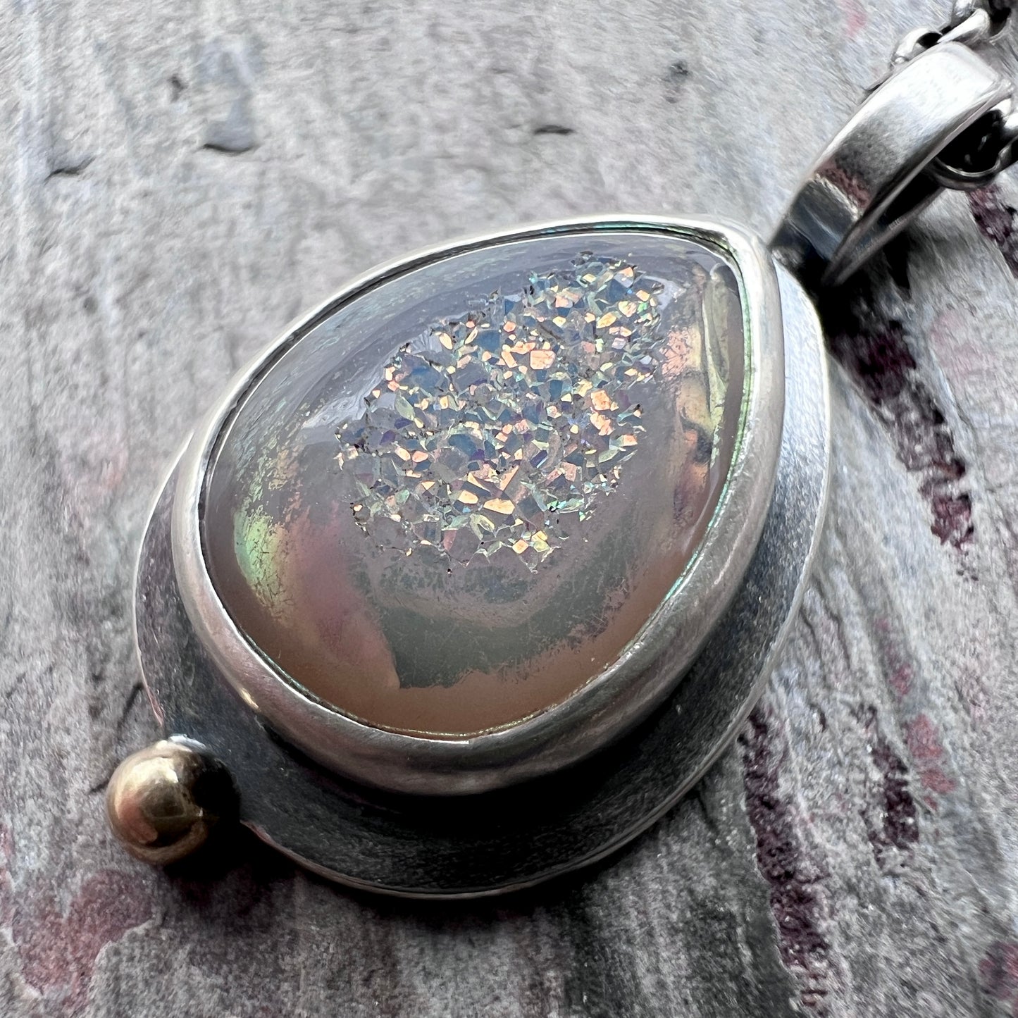 Sterling Silver Druzy Necklace | Raw Druzy Teardrop Pendant Necklace