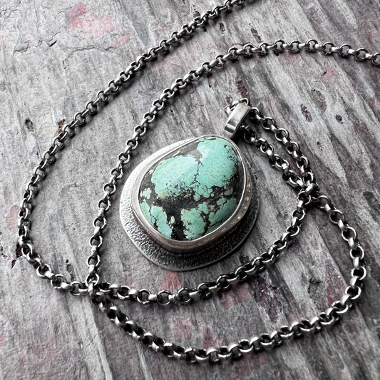Sterling Silver Turquoise Necklace | Freeform Genuine Turquoise Pendant