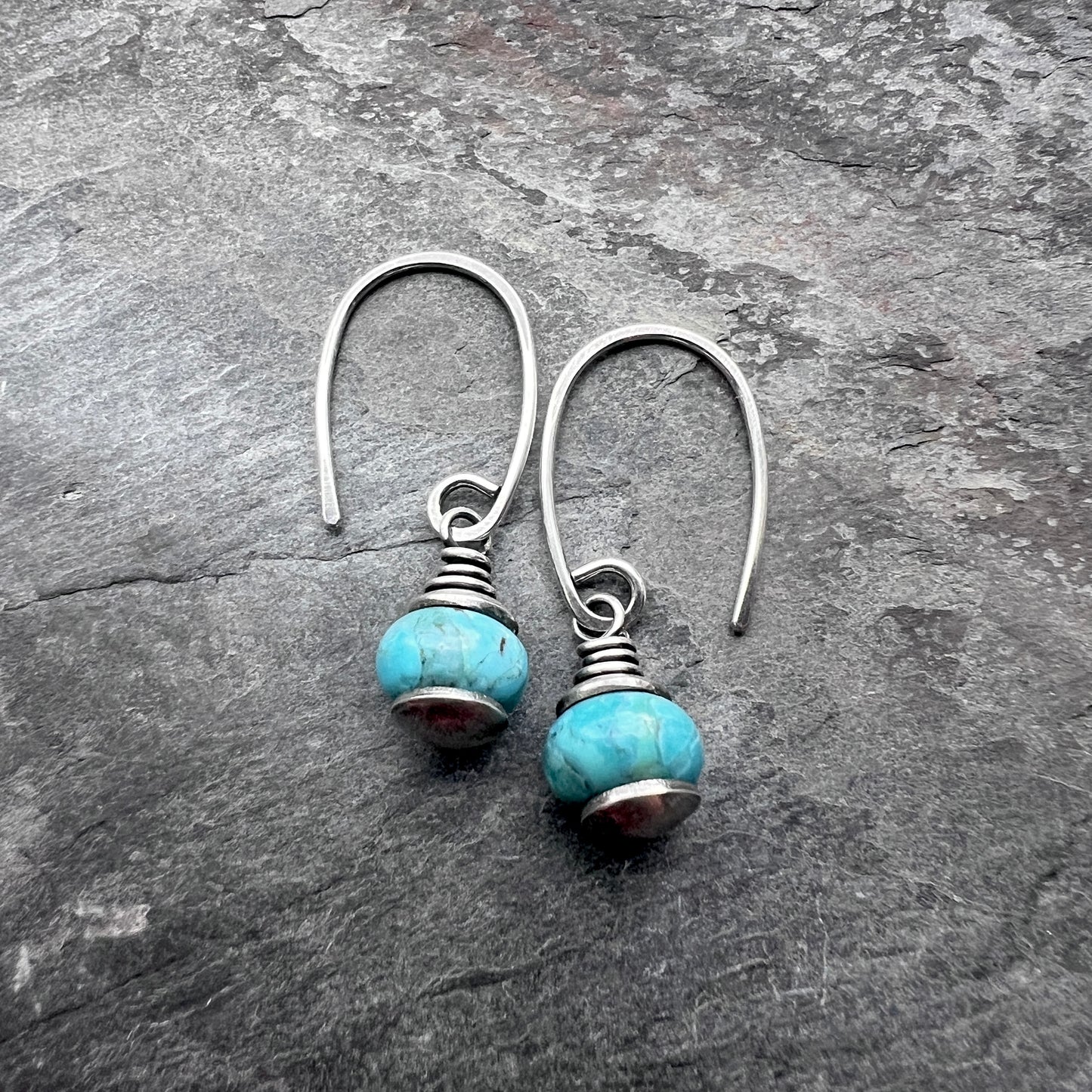 Genuine Turquoise Sterling Silver Earrings | Natural Stone Dangle Earrings