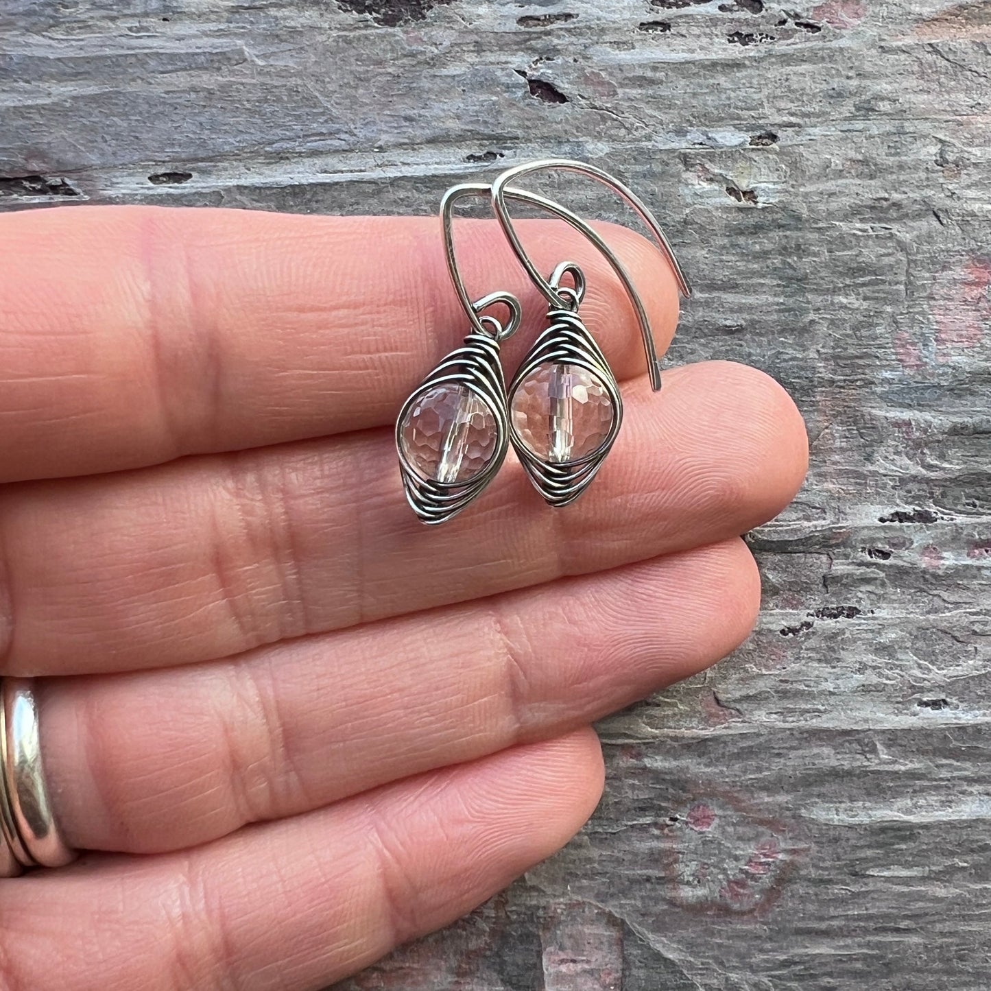 Sterling Silver Crystal Quartz Earrings | Genuine Rock Crystal Wire-wrapped Silver or Gold Dangle Earrings