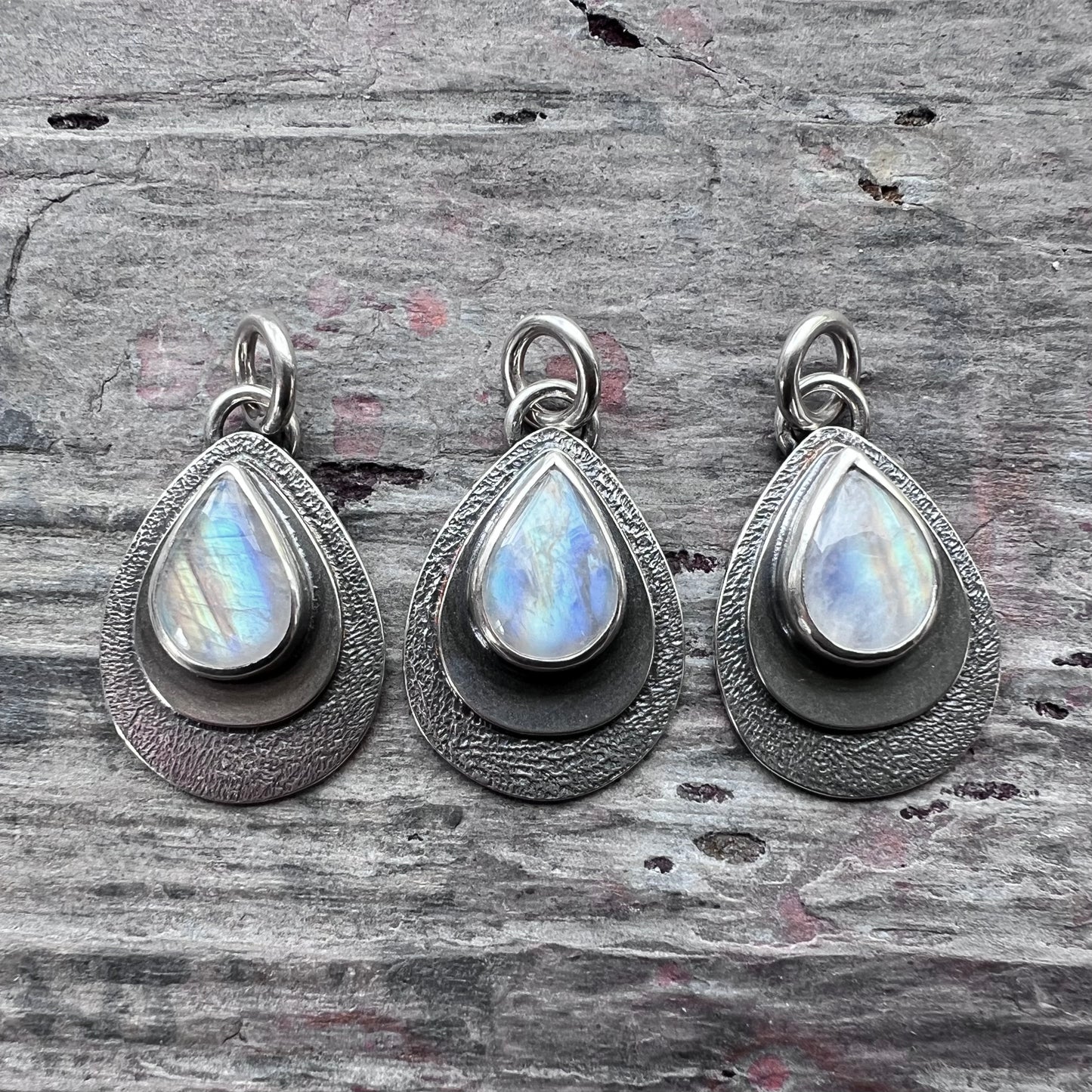 Rainbow Moonstone Sterling Silver Pendant | Natural Stone Teardrop Cabochon