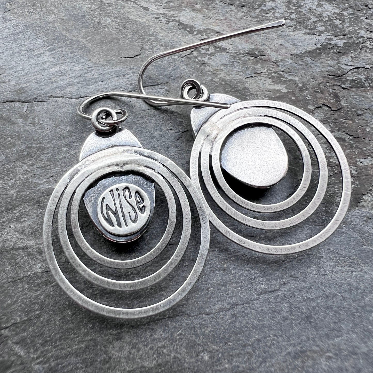 Genuine Turquoise Sterling Silver Earrings | Natural Stone Cabochons with Textured Hoop Dangles
