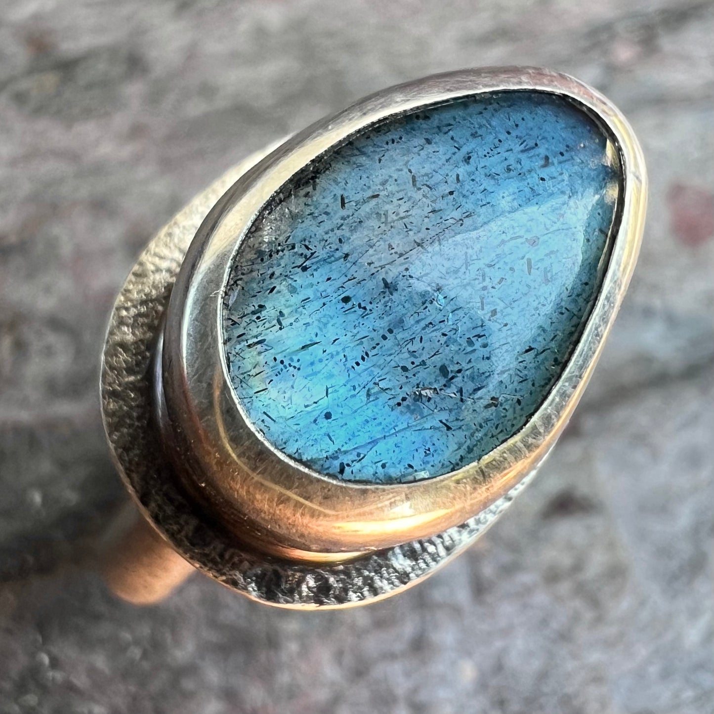 Labradorite Sterling Silver Ring - Handmade One-of-a-kind Labradorite Ring on Silver Silver Band - Size 8