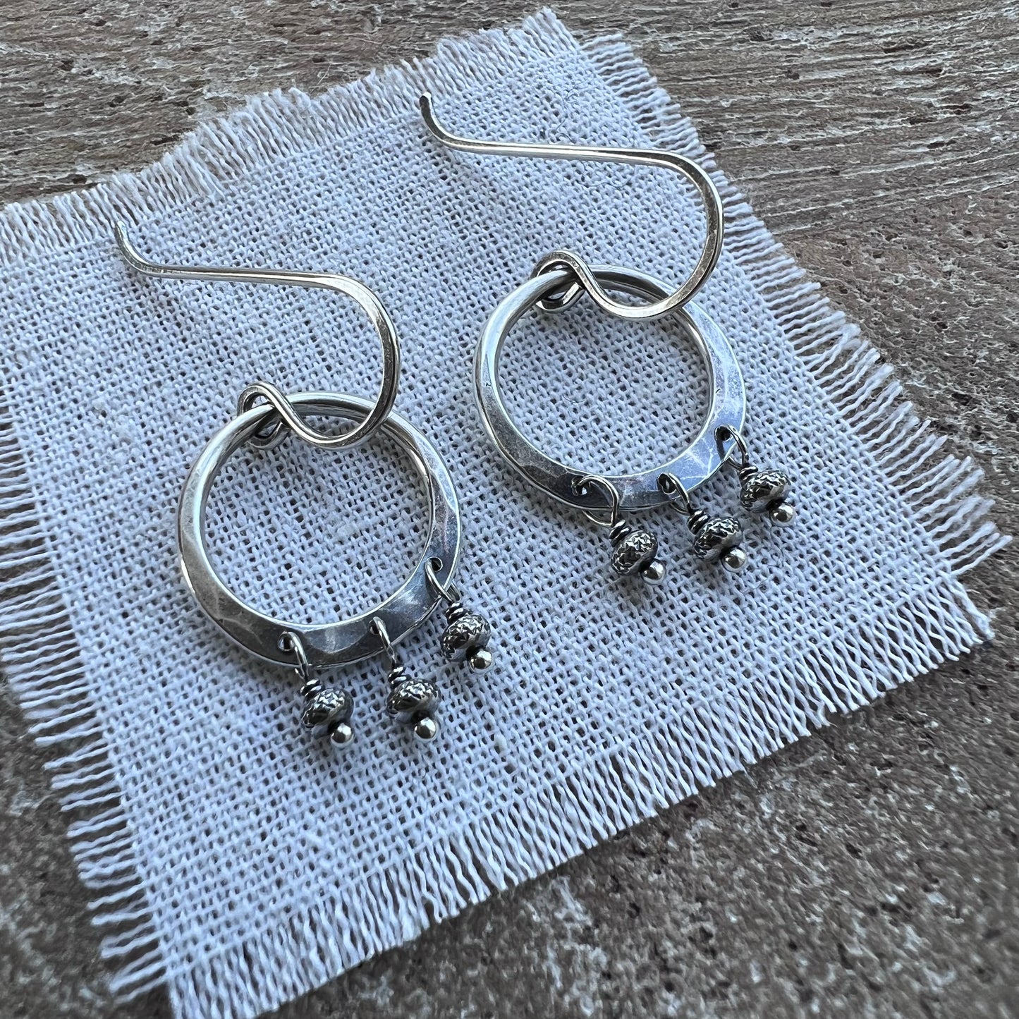 Fringe Hoop Sterling Silver Earrings | Solid Silver Hoop Small Dangle Earrings