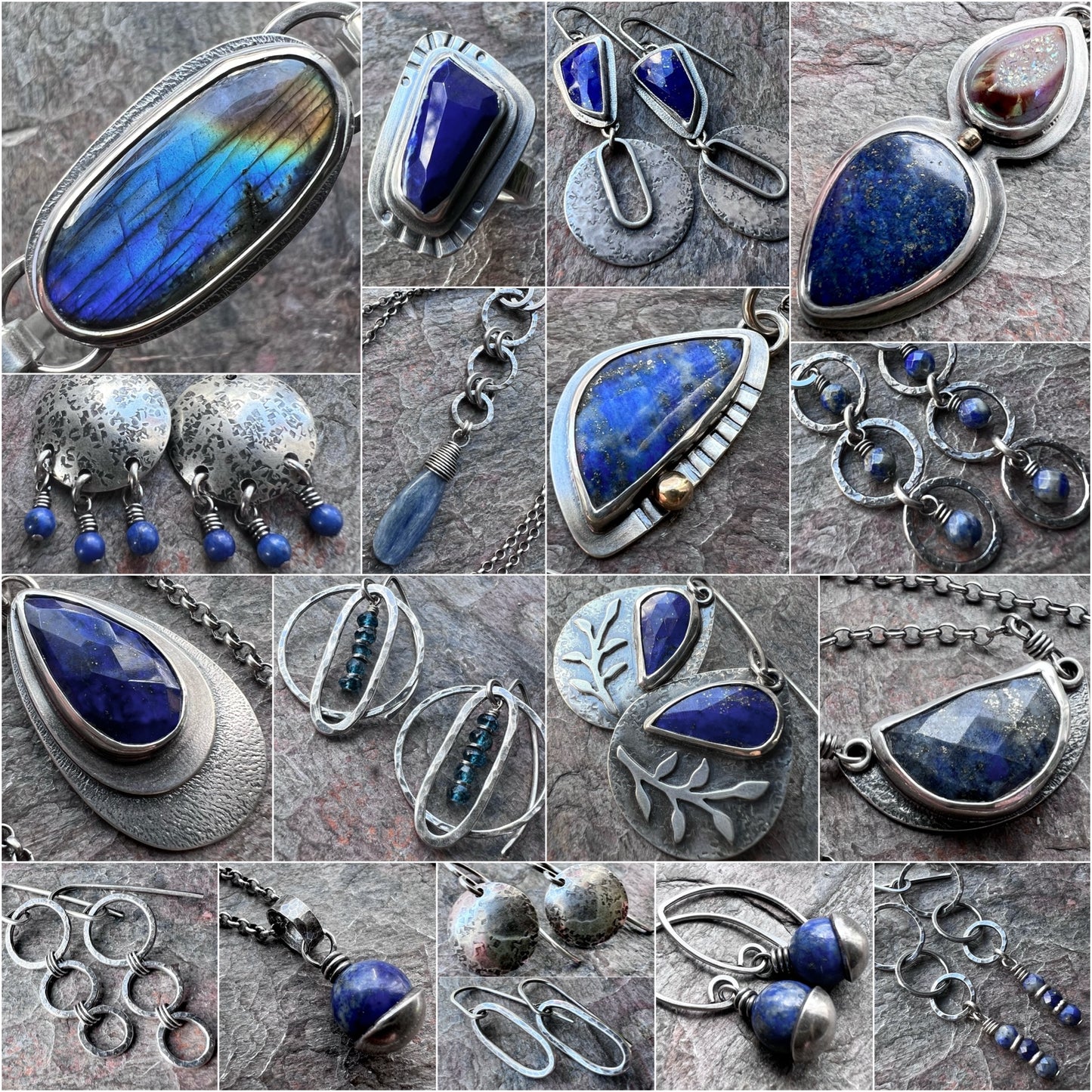 Sterling Silver Lapis Necklace Genuine Lapis Lazuli Natural Stone Semicircle Blue Pendant Handmade Jewelry Unique Gift for Her