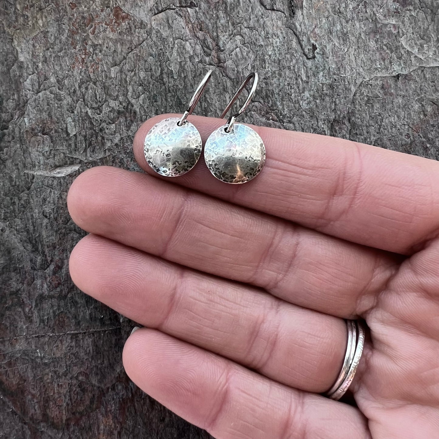 Sterling Silver Disc Earrings Minimalist Solid Silver Hammered Drop Dangle Earrings