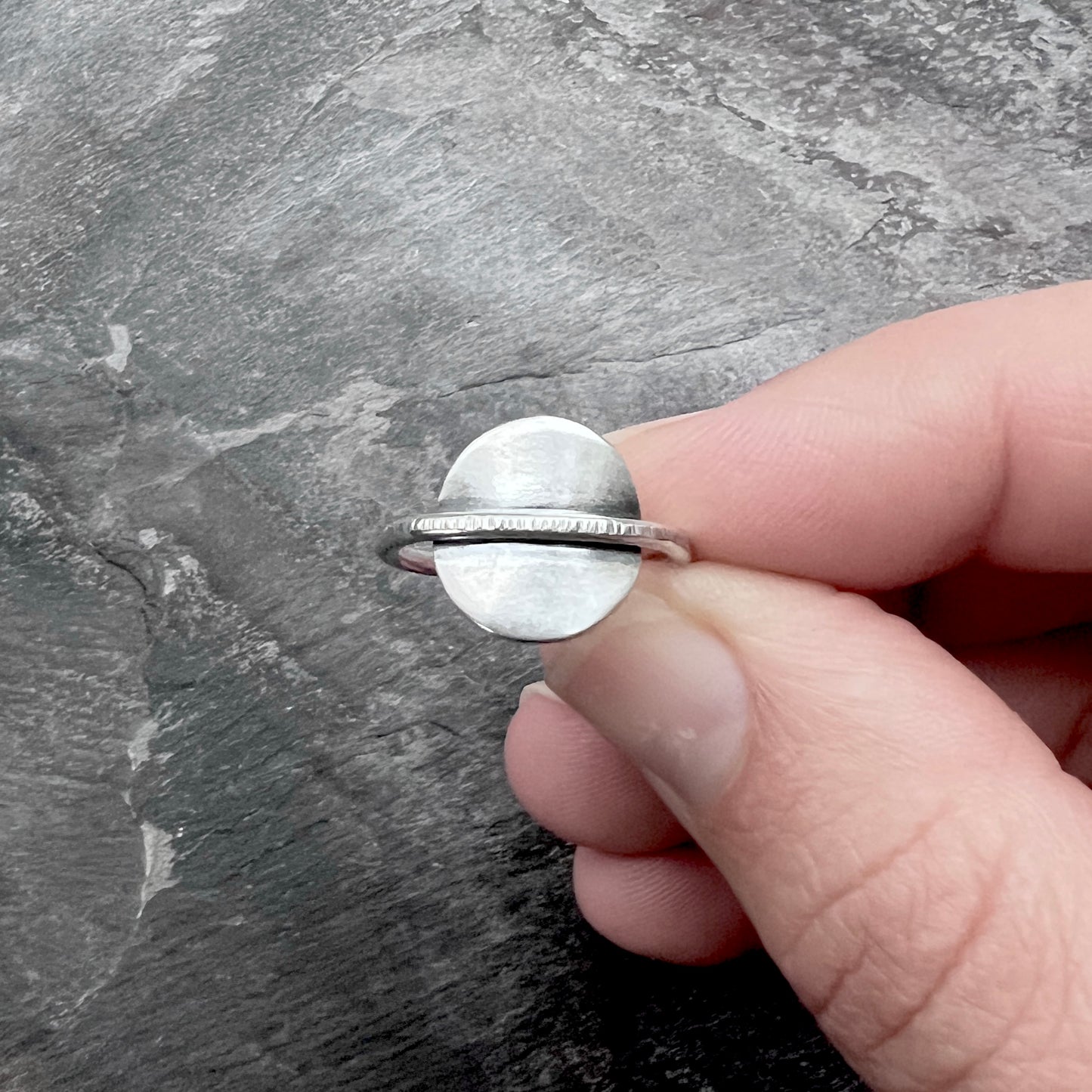 Sterling Silver Circle Ring | Minimalist Circle and Lined Texture Ring