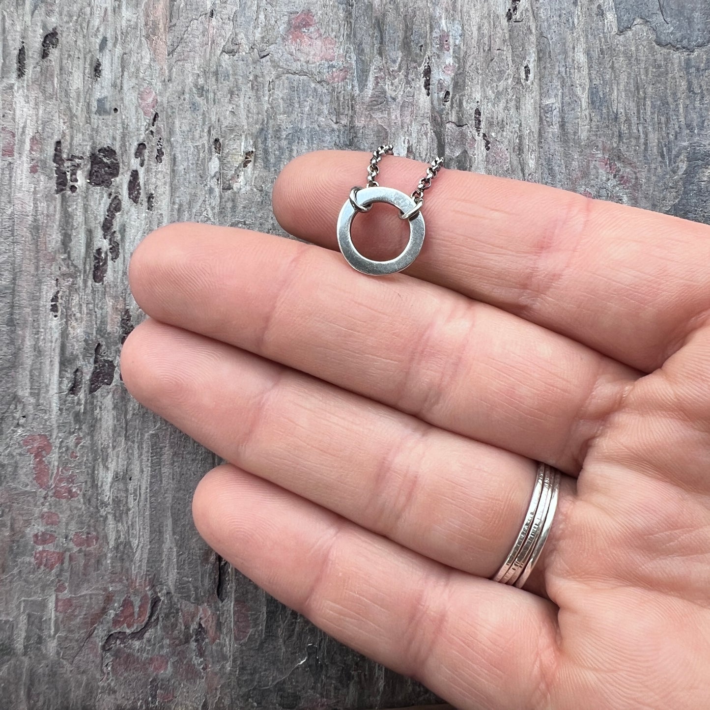 Sterling Silver Small Circle Necklace | Minimalist Organic Ring Pendant Necklace