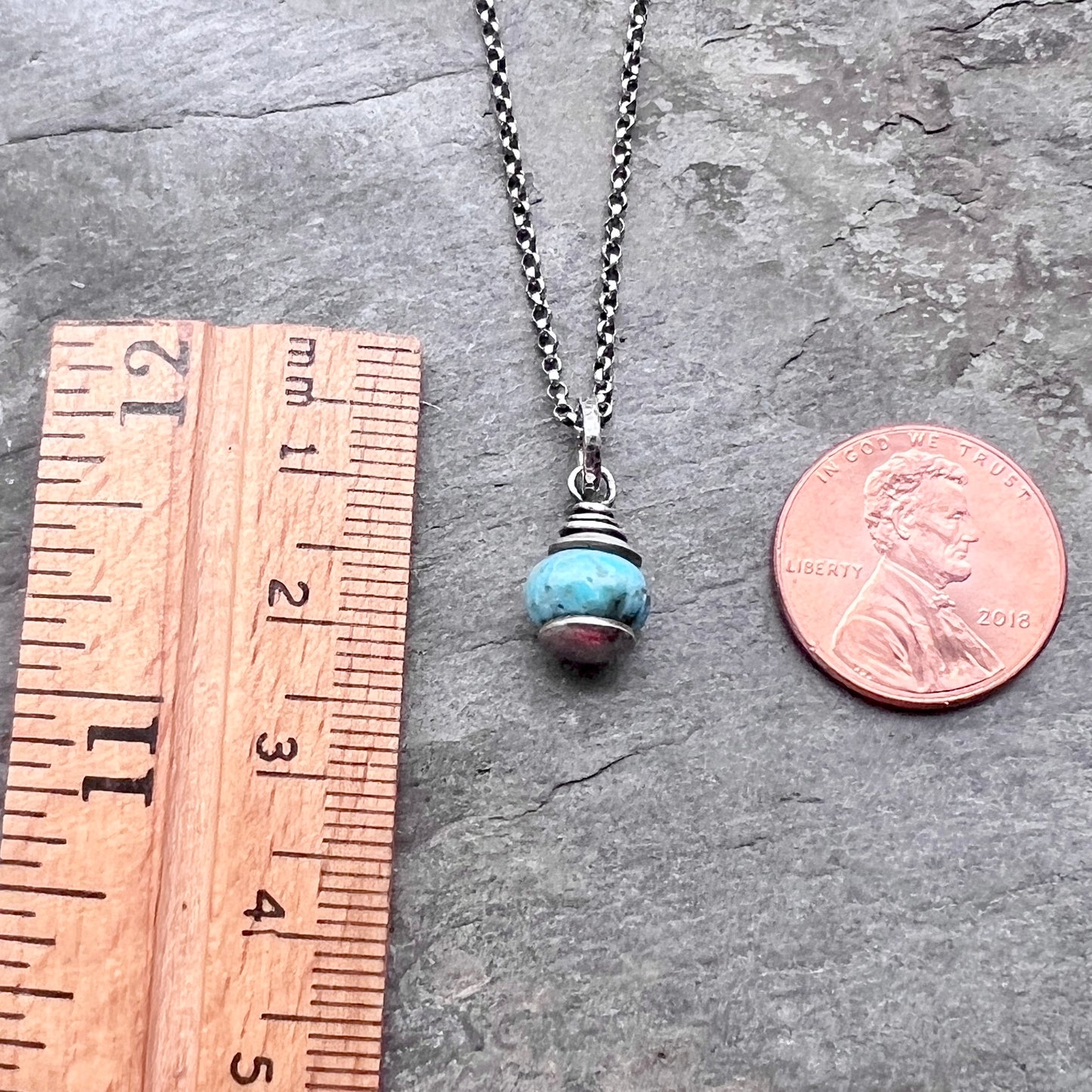 Genuine Turquoise Sterling Silver Necklace | Natural Stone Pendant on Lightweight Chain