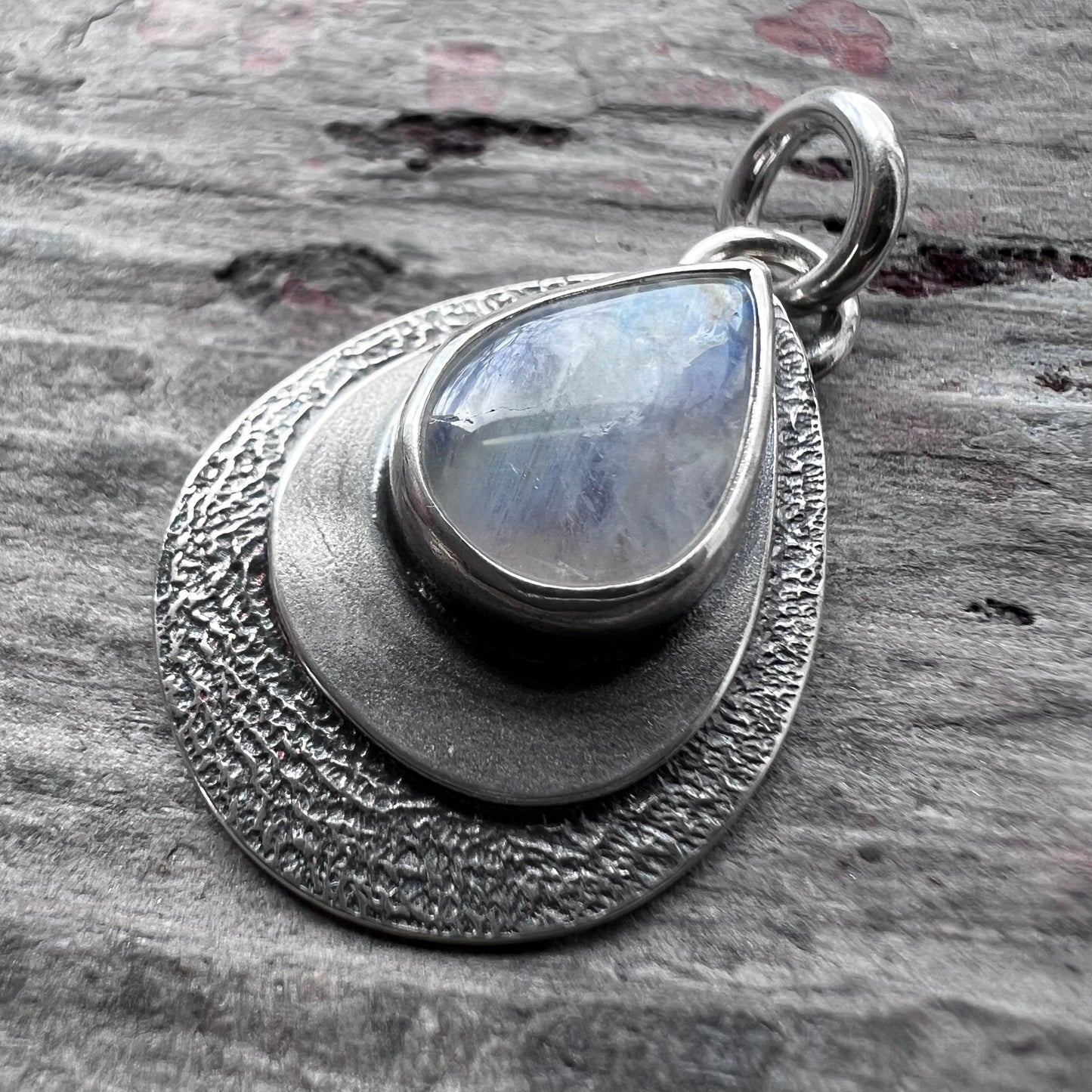 Rainbow Moonstone Sterling Silver Pendant | Natural Stone Teardrop Cabochon