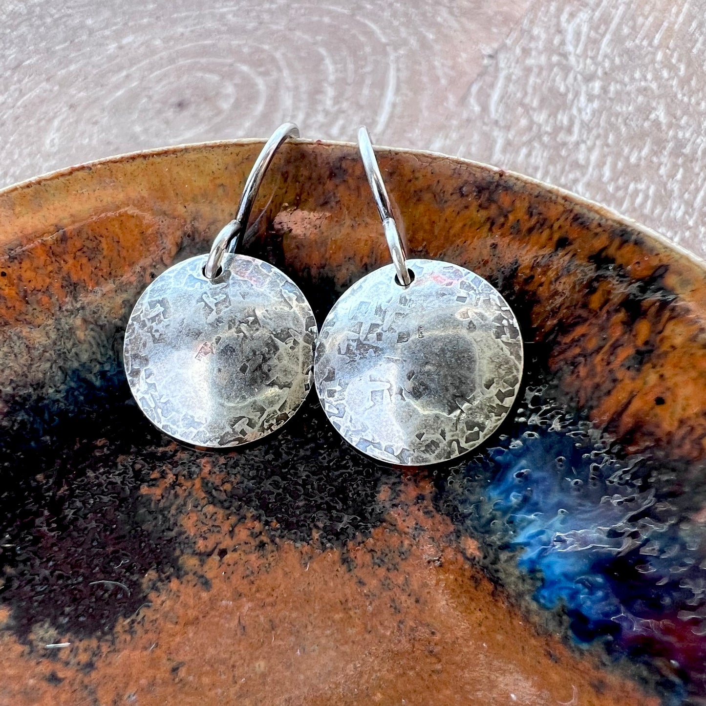 Sterling Silver Disc Earrings Minimalist Solid Silver Hammered Drop Dangle Earrings