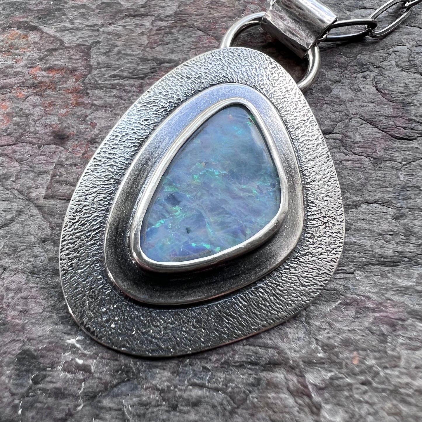 Opal Sterling Silver Necklace - Handmade One-of-a-kind Opal Doublet Pendant on Sterling Silver Chain
