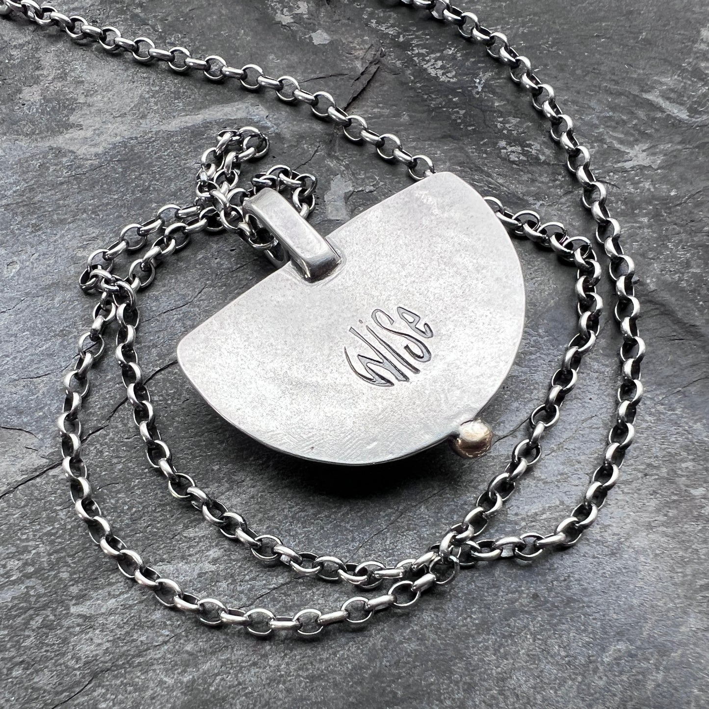 Sterling Silver Lapis Lazuli Necklace | Blue Natural Stone Half Moon Pendant