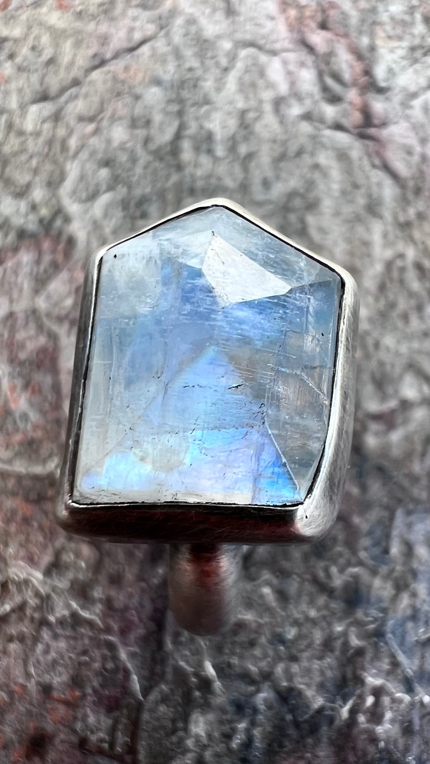 Rainbow Moonstone Sterling Silver Ring - Handmade One-of-a-kind Rainbow Moonstone Ring on Silver Silver Band - Size 8.75