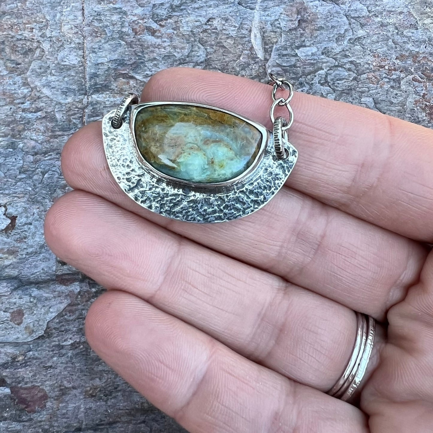 Peruvian Opal Sterling Silver Necklace - Handmade One-of-a-kind Pendant on Sterling Silver Chain