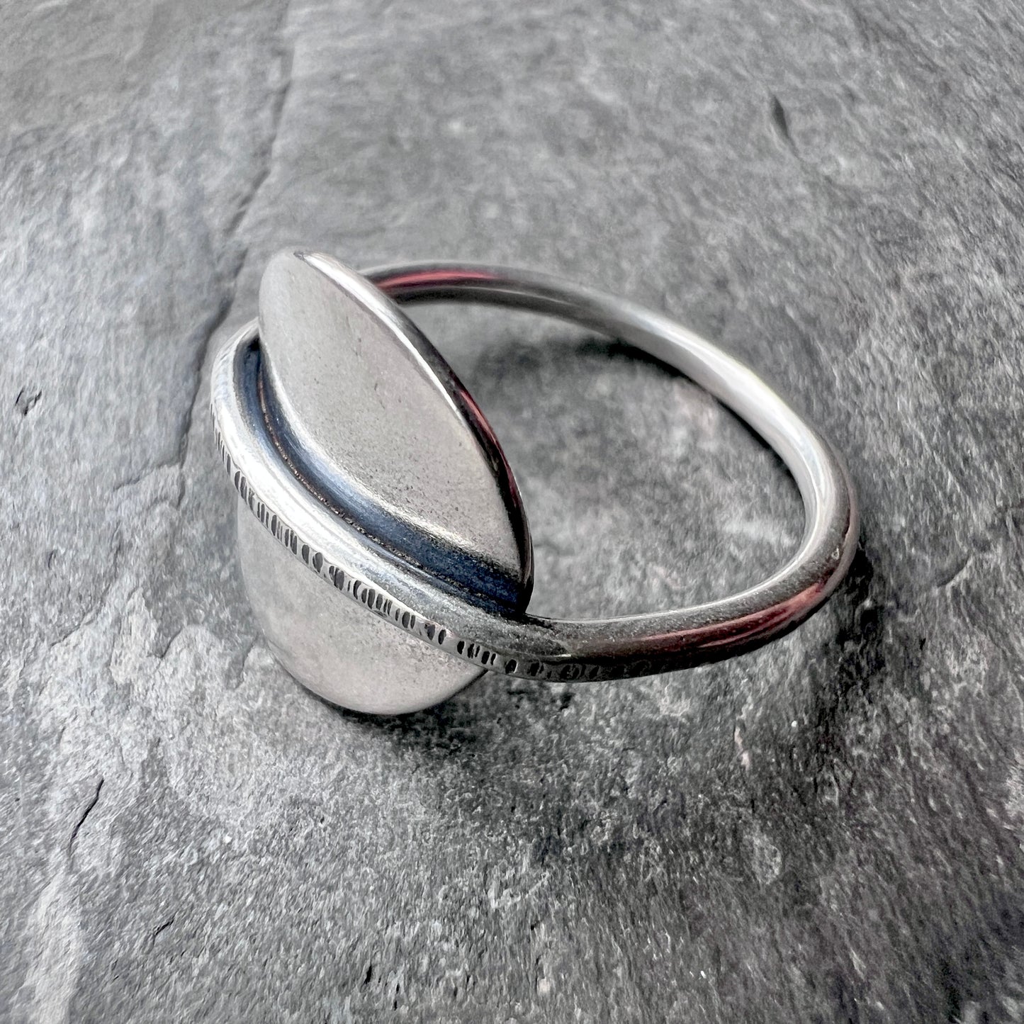 Sterling Silver Circle Ring | Minimalist Circle and Lined Texture Ring
