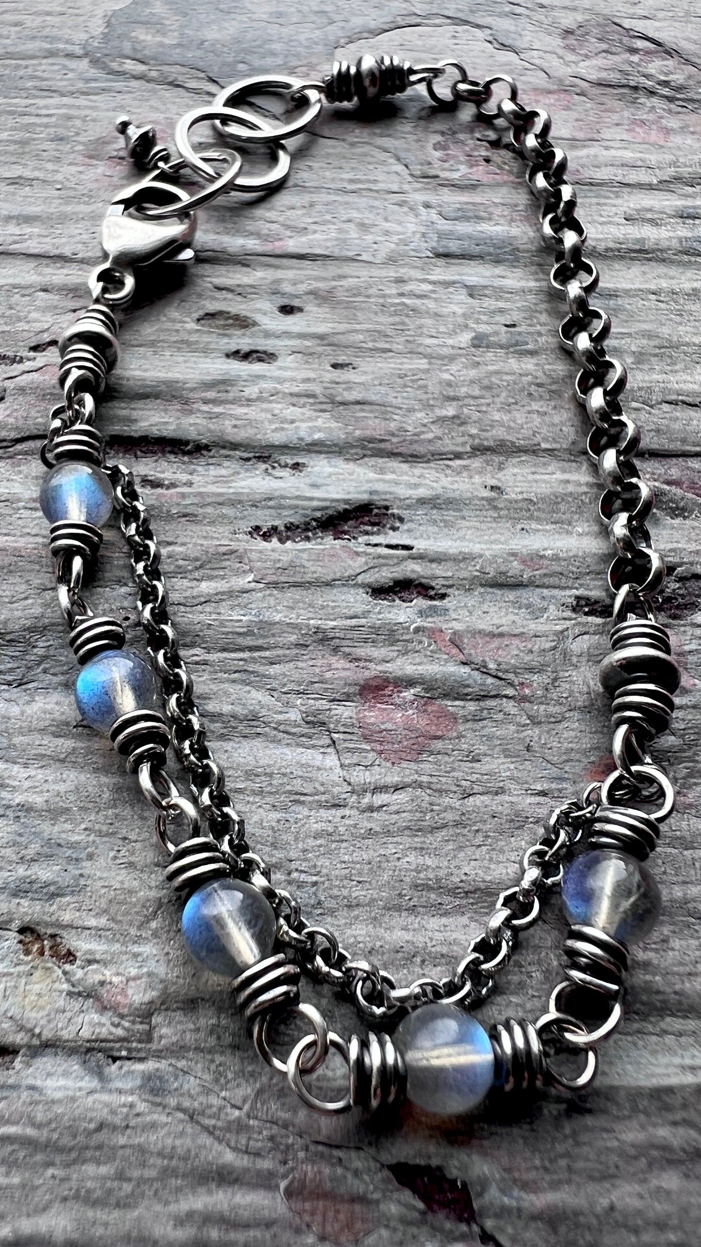 Sterling Silver Labradorite Bracelet | Beaded Natural Stone Adjustable Bracelet