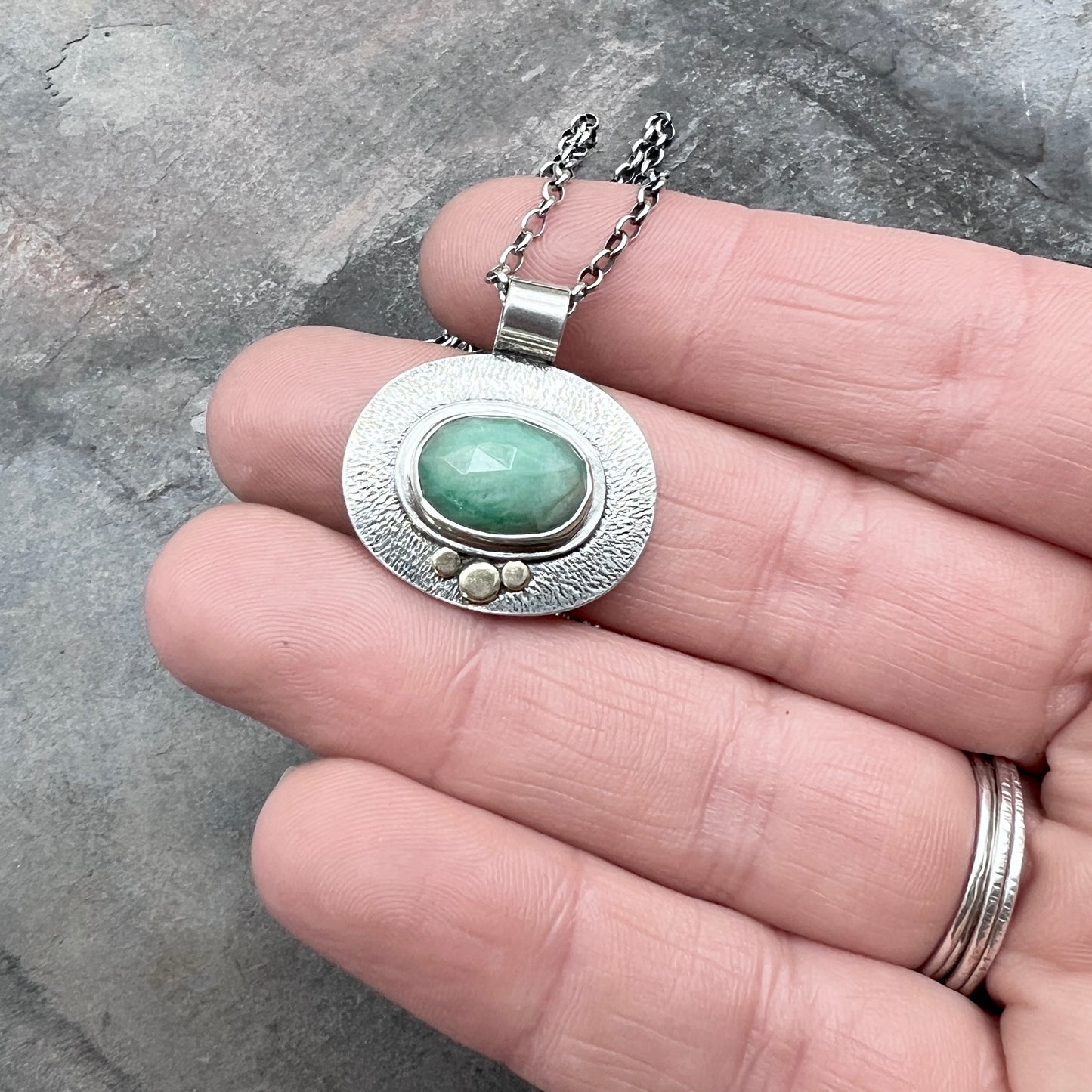 Sterling Silver Genuine Emerald Necklace | Green Natural Stone Pendant