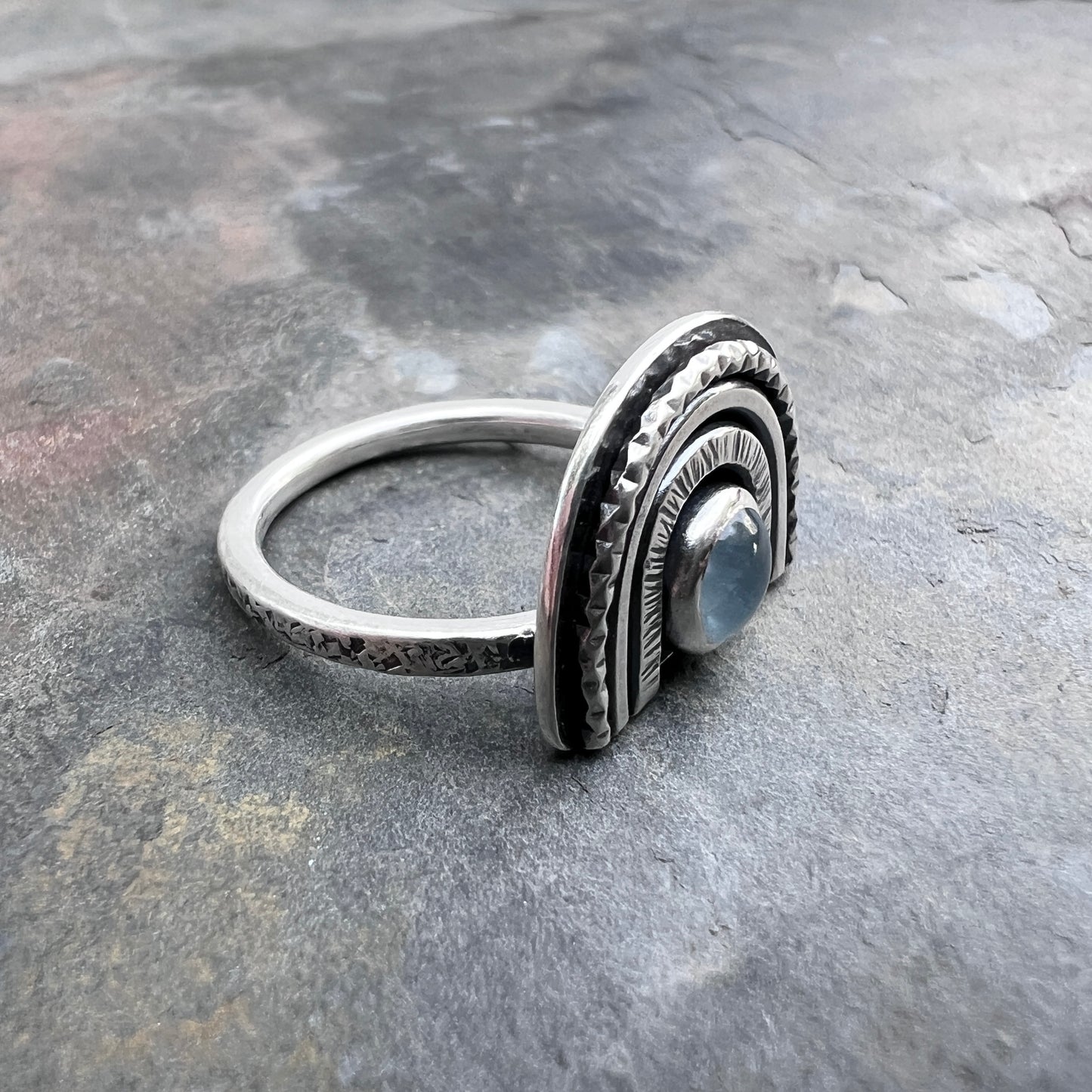 Genuine Aquamarine Sterling Silver Ring | Light Blue Natural Stone Arch Ring