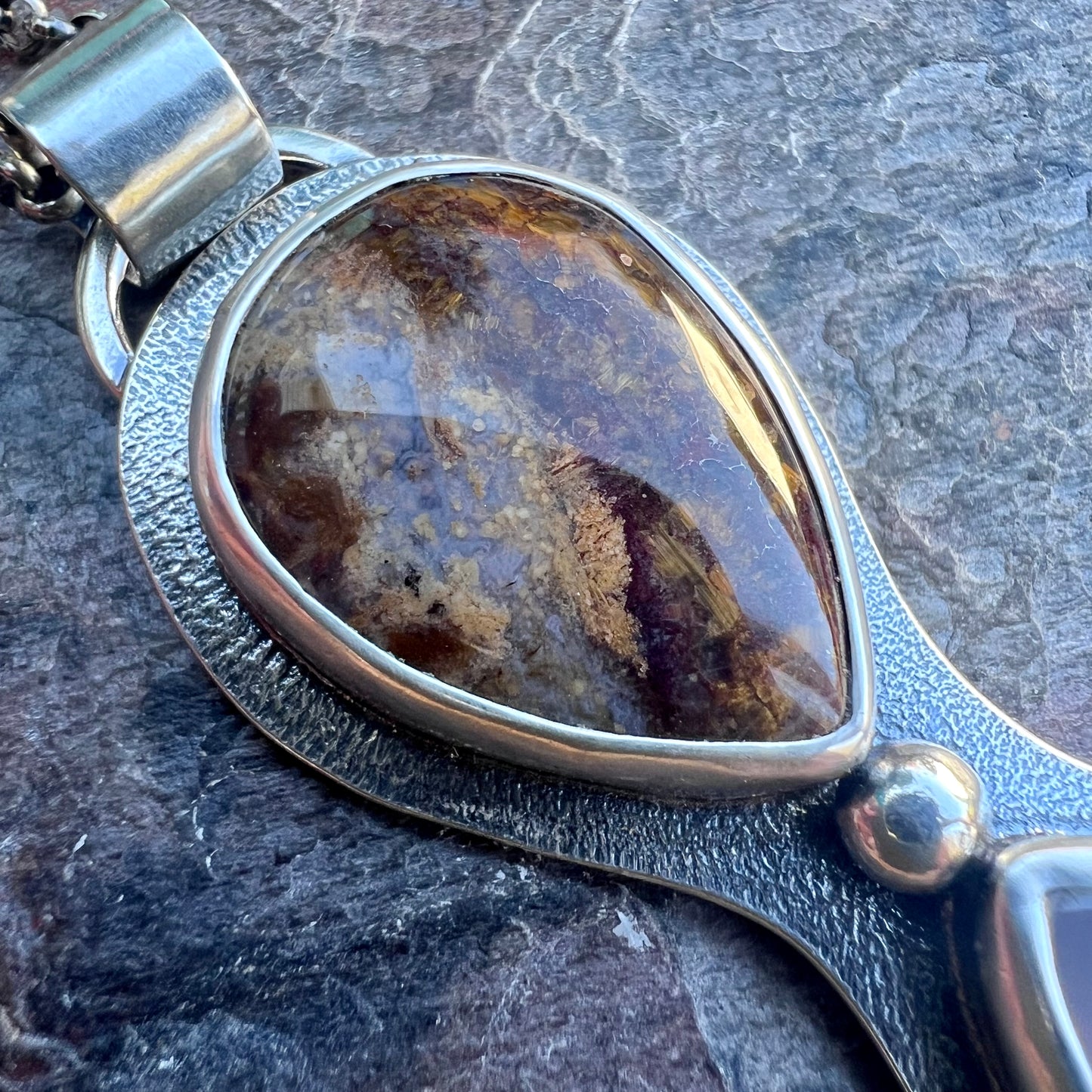 Pietersite and Chalcedony Sterling Silver Necklace - Handmade One-of-a-kind Pendant on Sterling Silver Chain