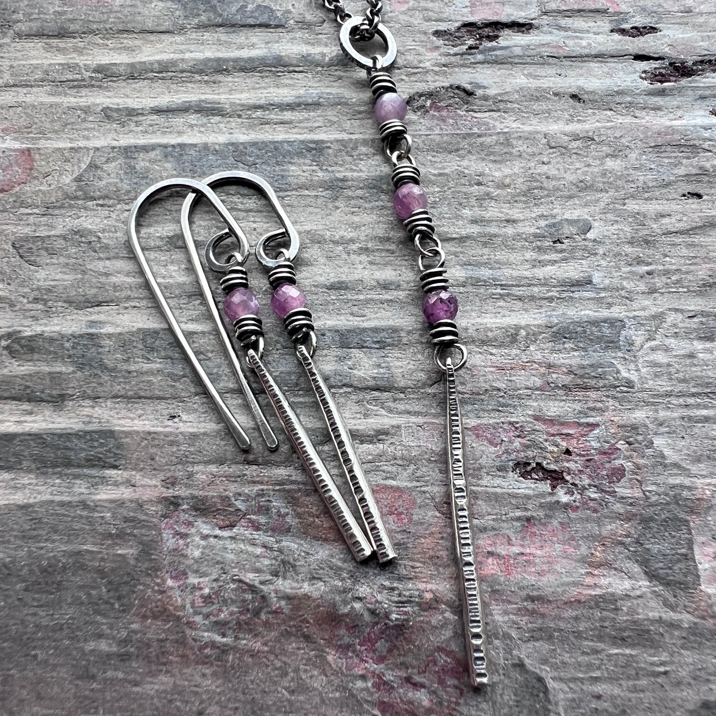 Customizable Sterling Silver Birthstone Necklace | Genuine Gemstone and Dainty Hammered Bar Pendant