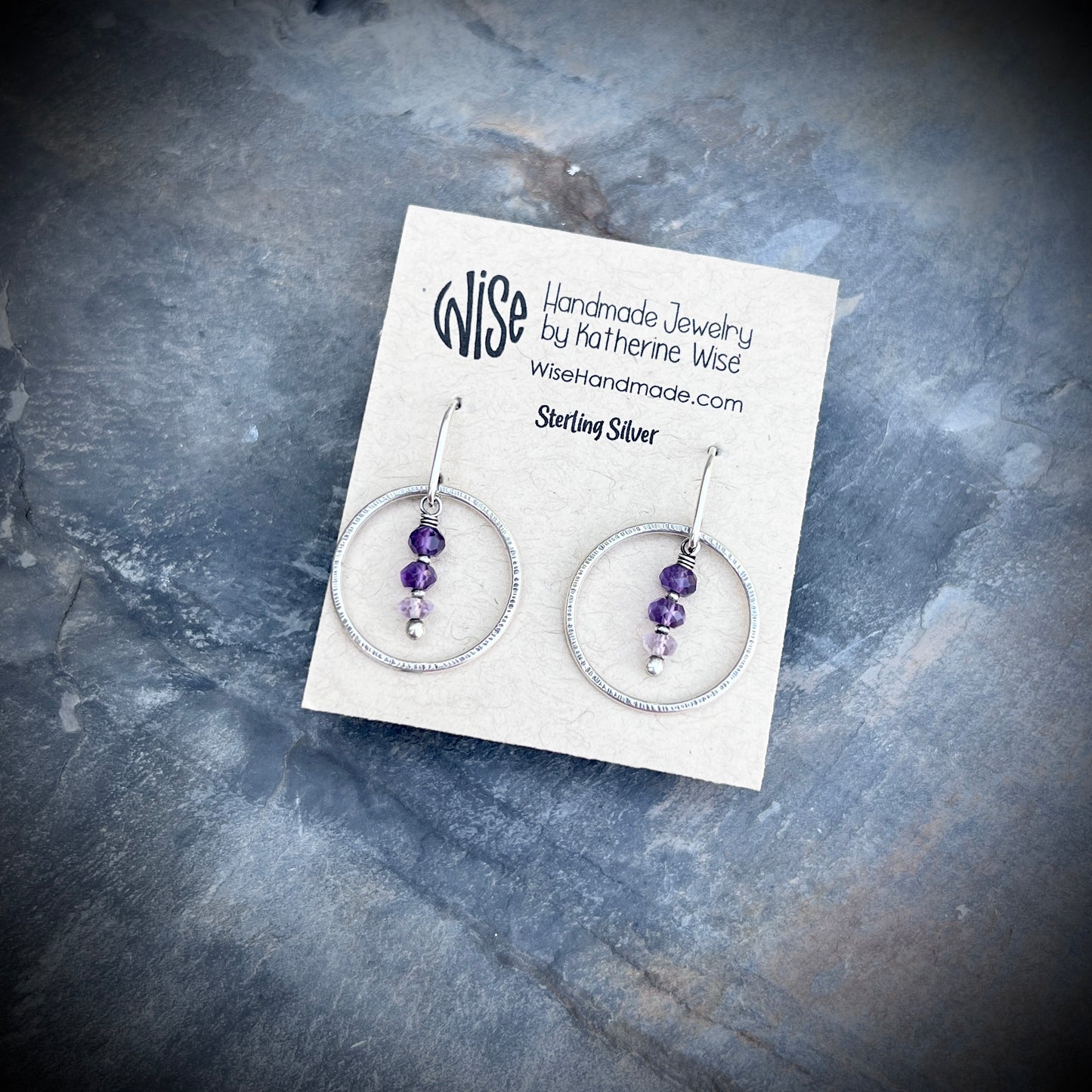 Amethyst Sterling Silver Earrings | Purple Natural Stone Dangle Hoops