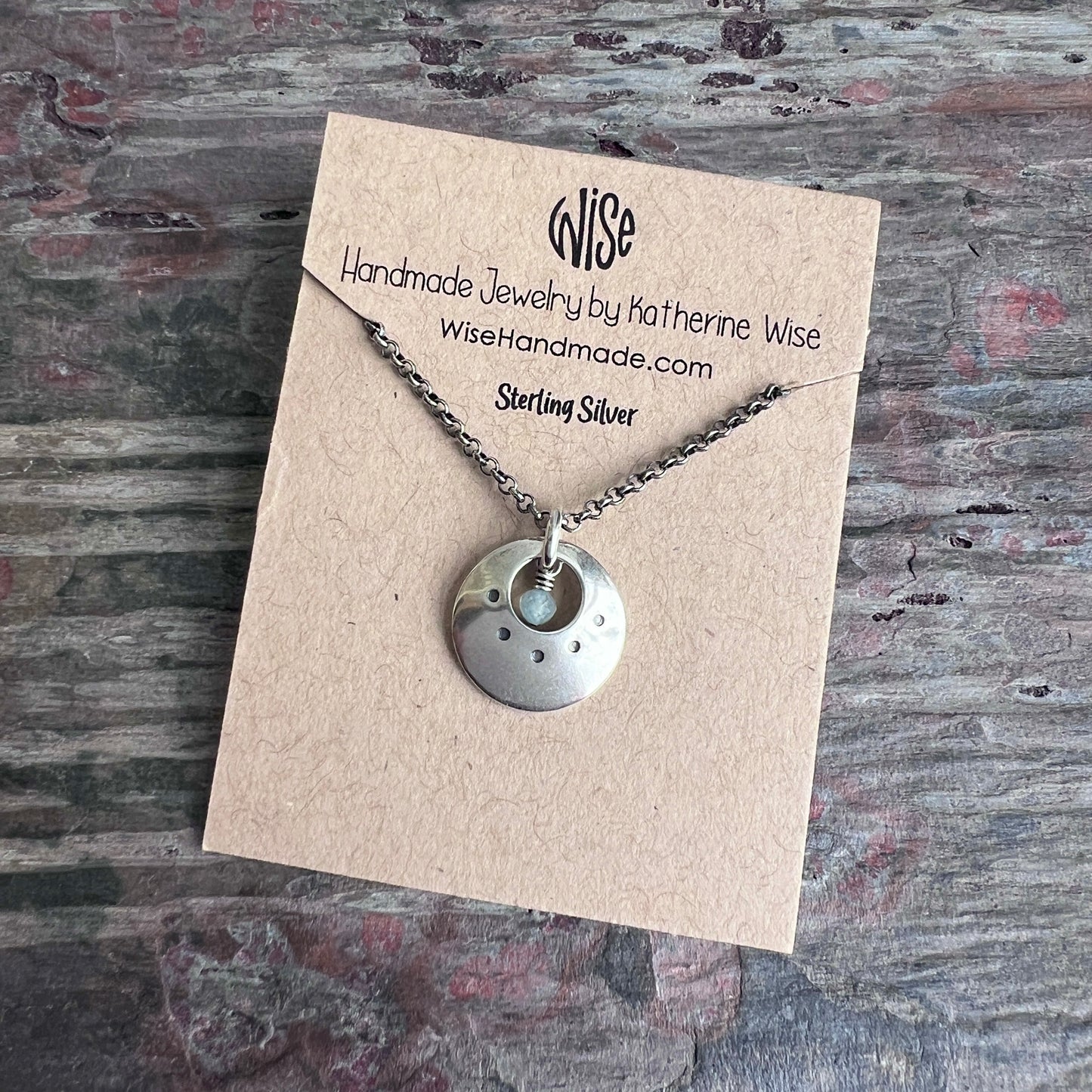 Customizable Sterling Silver Birthstone Necklace | Genuine Gemstone and Stamped Circle Pendant