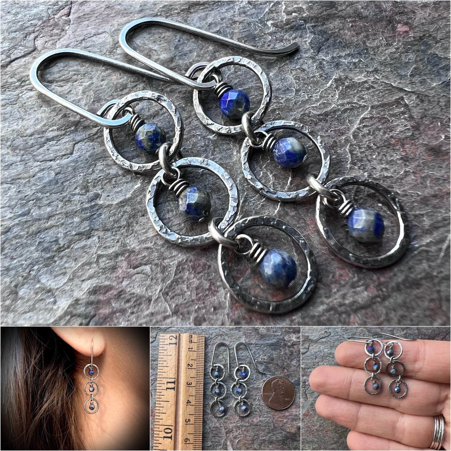 Sterling Silver Lapis Earrings Beaded