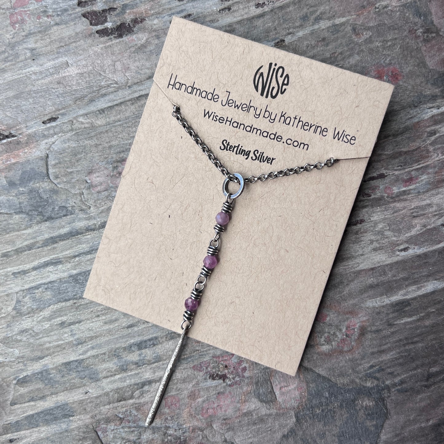 Customizable Sterling Silver Birthstone Necklace | Genuine Gemstone and Dainty Hammered Bar Pendant