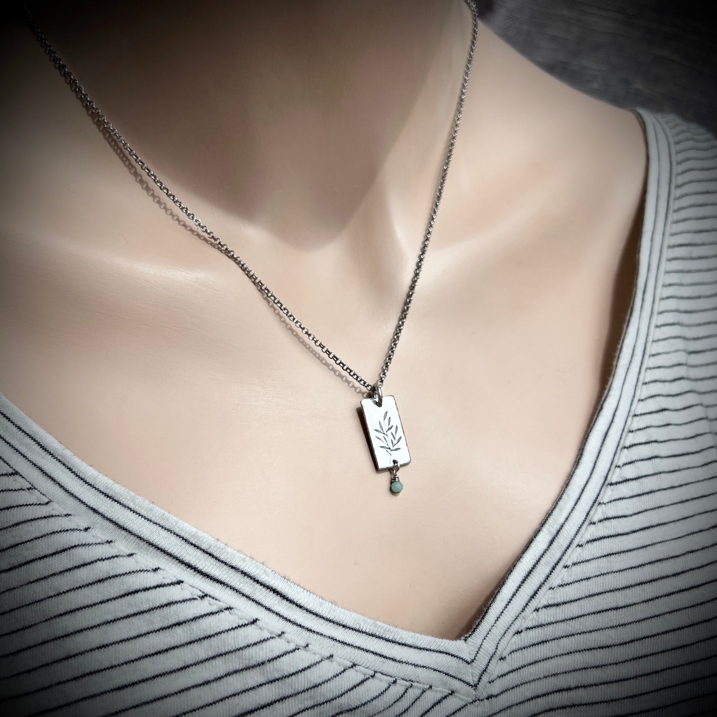 Customizable Sterling Silver Birthstone Necklace | Tiny Genuine Gemstone on Silver Branch Pendant