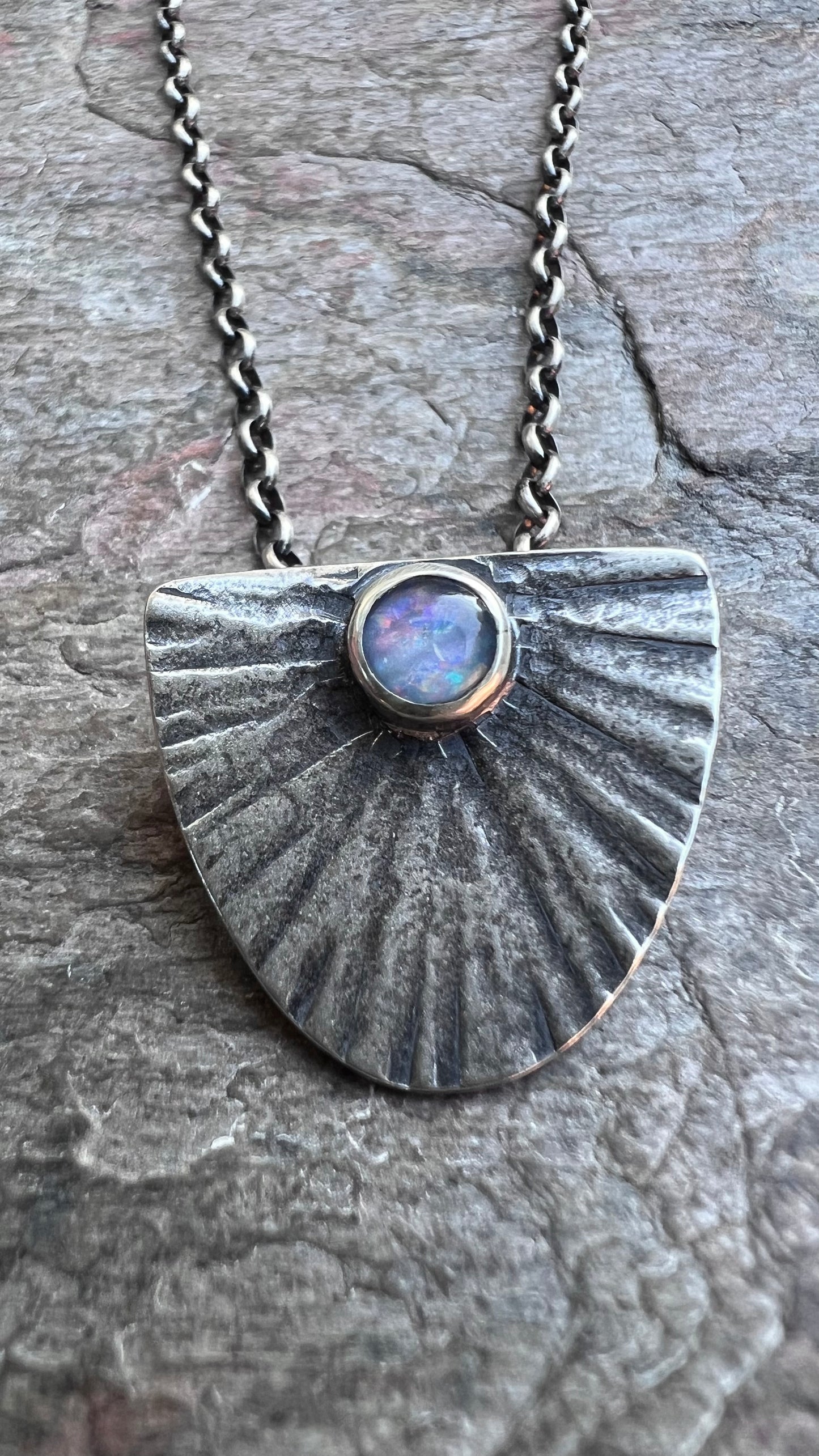 Opal Sterling Silver Necklace - Handmade Opal Triplet Pendant on Sterling Silver Chain