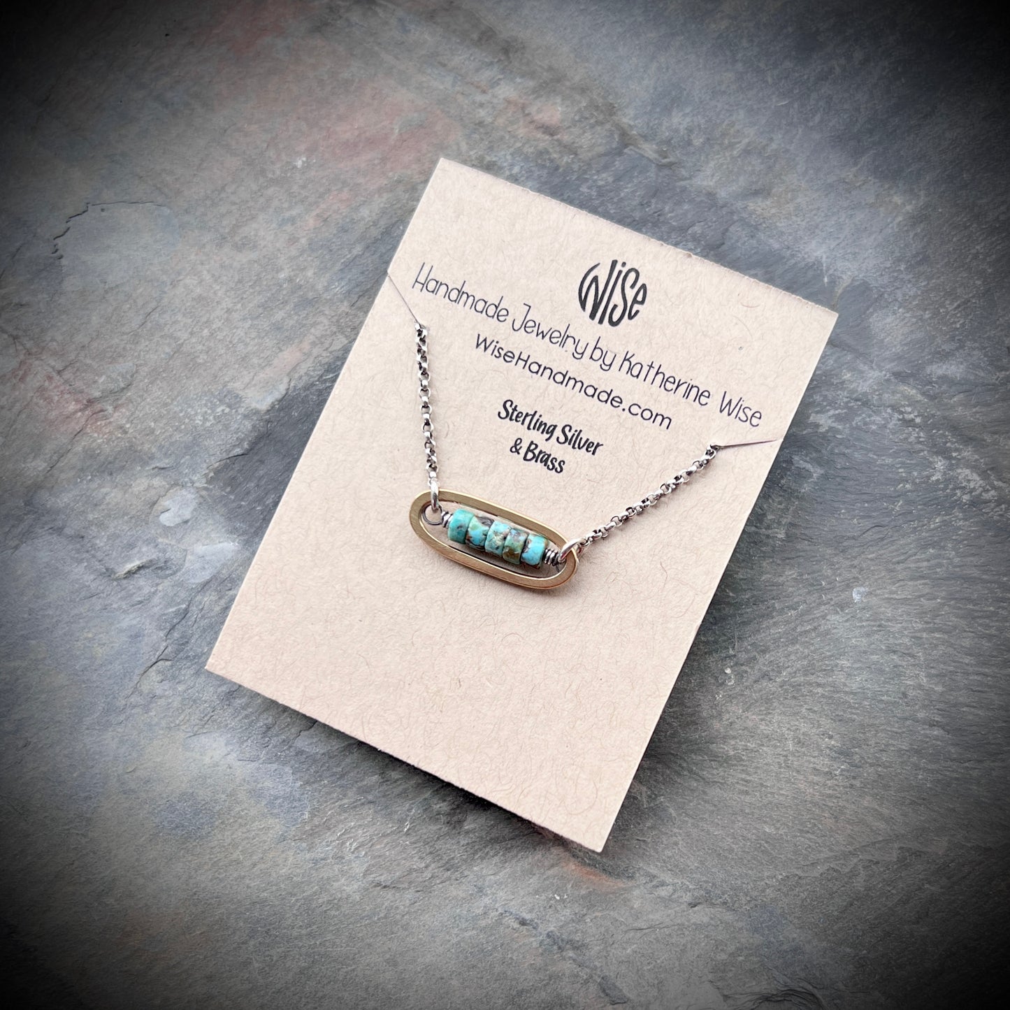 Turquoise Sterling Silver Necklace | Mixed Metal Brown Matrix Turquoise Small Pendant