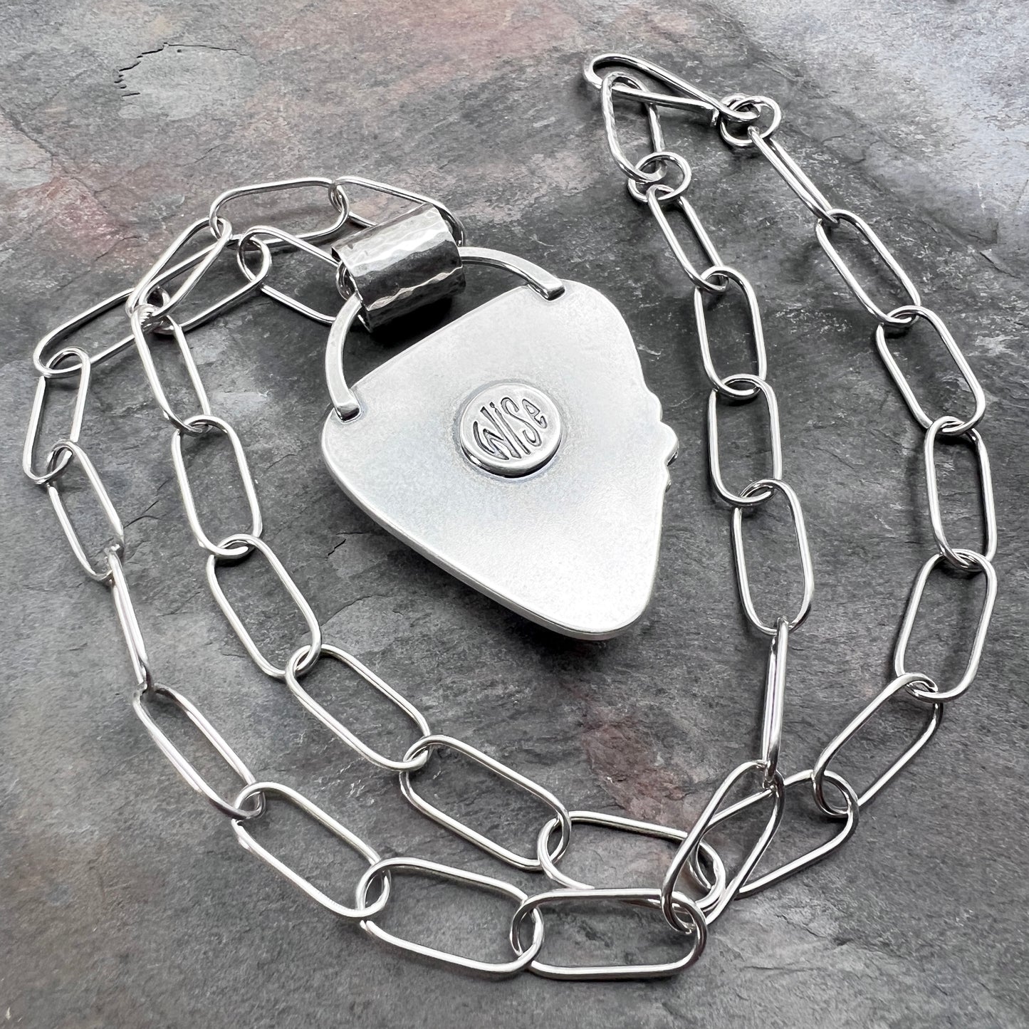 Sterling Silver Turquoise Necklace | Large Genuine Turquoise Pendant on Handmade Chain