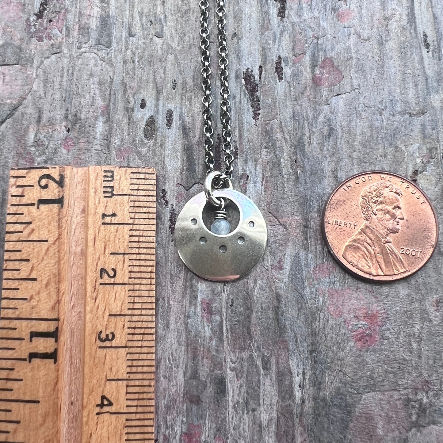 Customizable Sterling Silver Birthstone Necklace | Genuine Gemstone and Stamped Circle Pendant