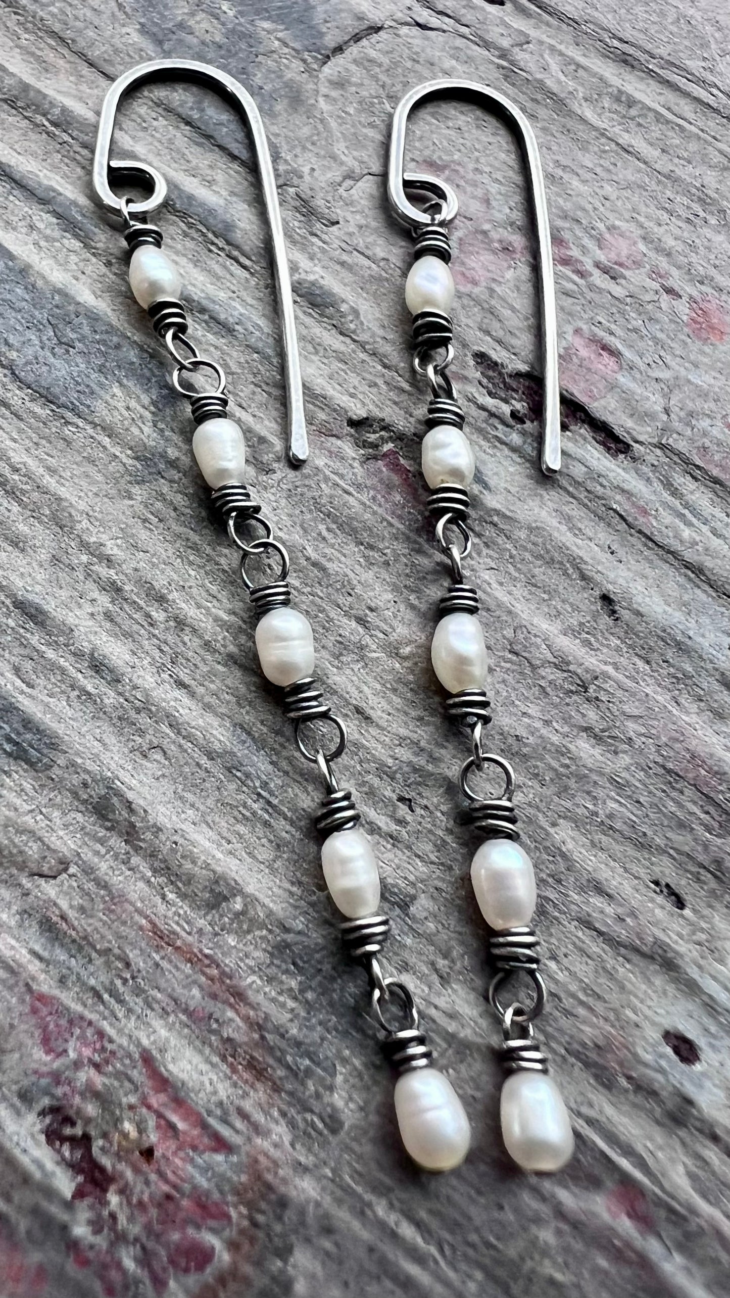 Sterling Silver Pearl Earrings | Long Genuine Pearl Silver or Gold Dangle Earrings