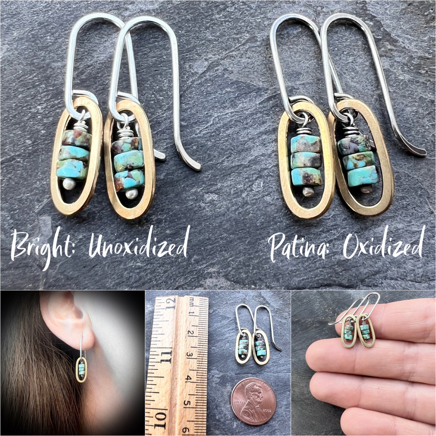 Turquoise Sterling Silver Earrings | Mixed Metal Brown Matrix Turquoise Small Dangles